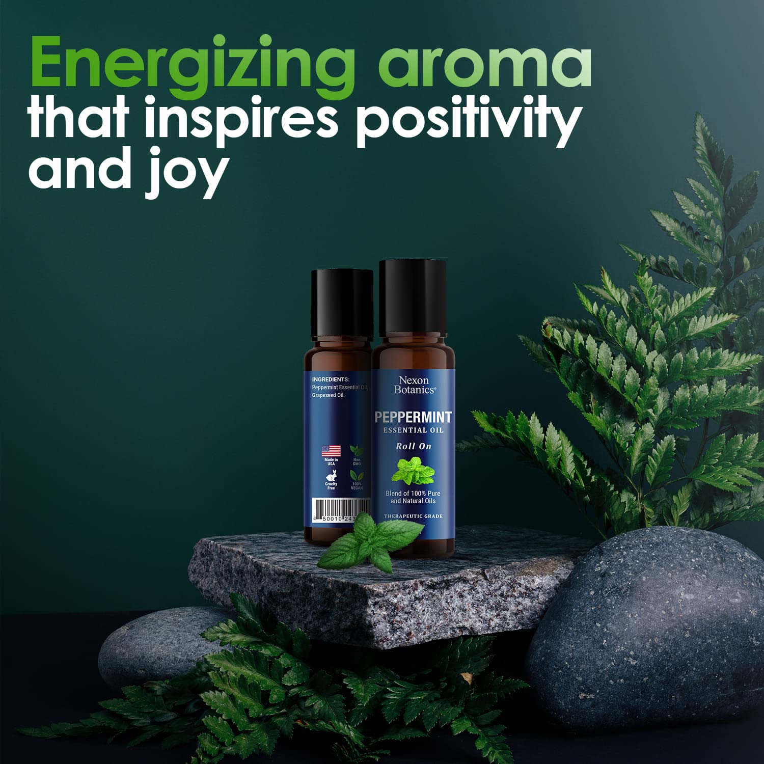 Peppermint Essential Oil Roll-On - Peppermint Oil Roll-On with Fresh & Minty Fragrance - Roll On Essential Oils for Aromatherapy