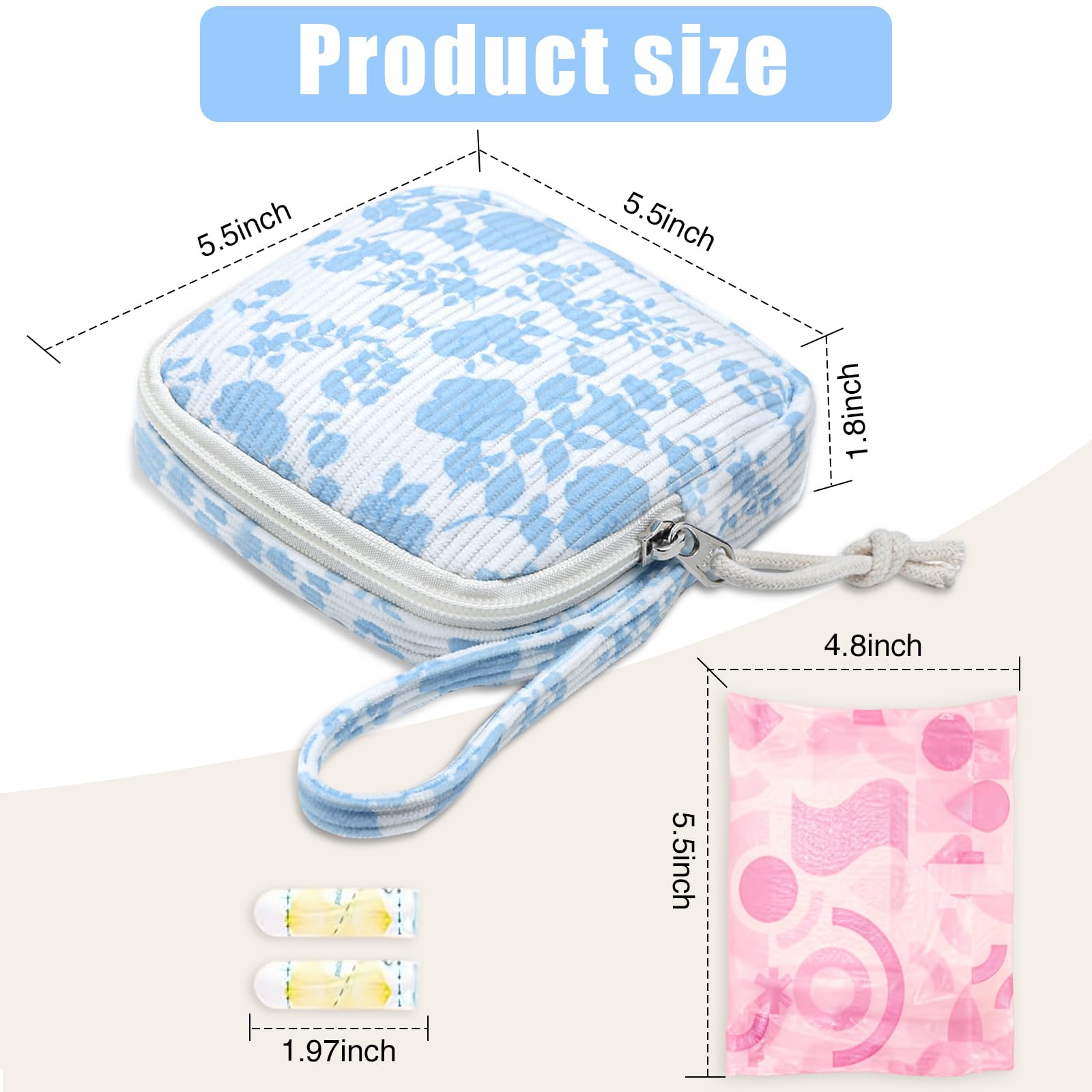 Chicarries Small Makeup Bag | Discreet Period Bag Pad Pouch for Purse| Sanitary Napkin Storage & Tampon Holder for Travel (Flowe
