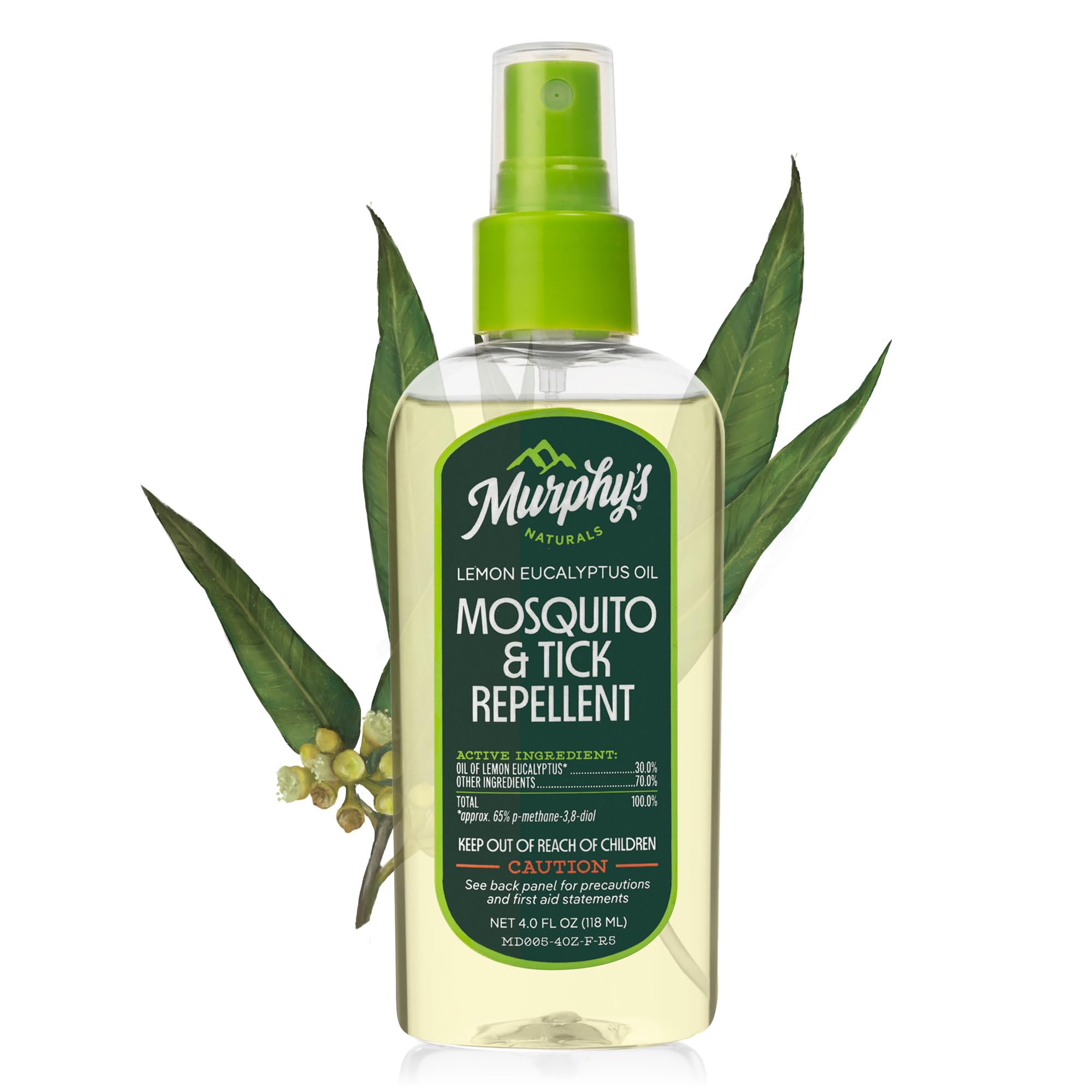 Murphys Naturals Mosquito & Tick Bug Repellent Spray, Oil of Lemon Eucalyptus for Skin + Outdoor Gear, DEET-Free, 4 Ounce Pump,