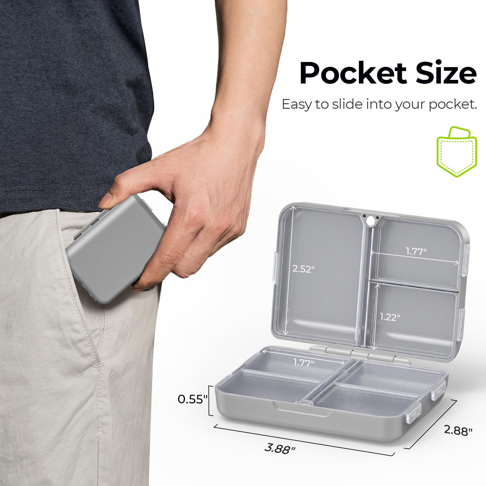 AUVON Travel Pill Organizer with Folding Design, 7 Compartments Daily Pill Case with Long-Lasting Hinges, Portable Pill Box for