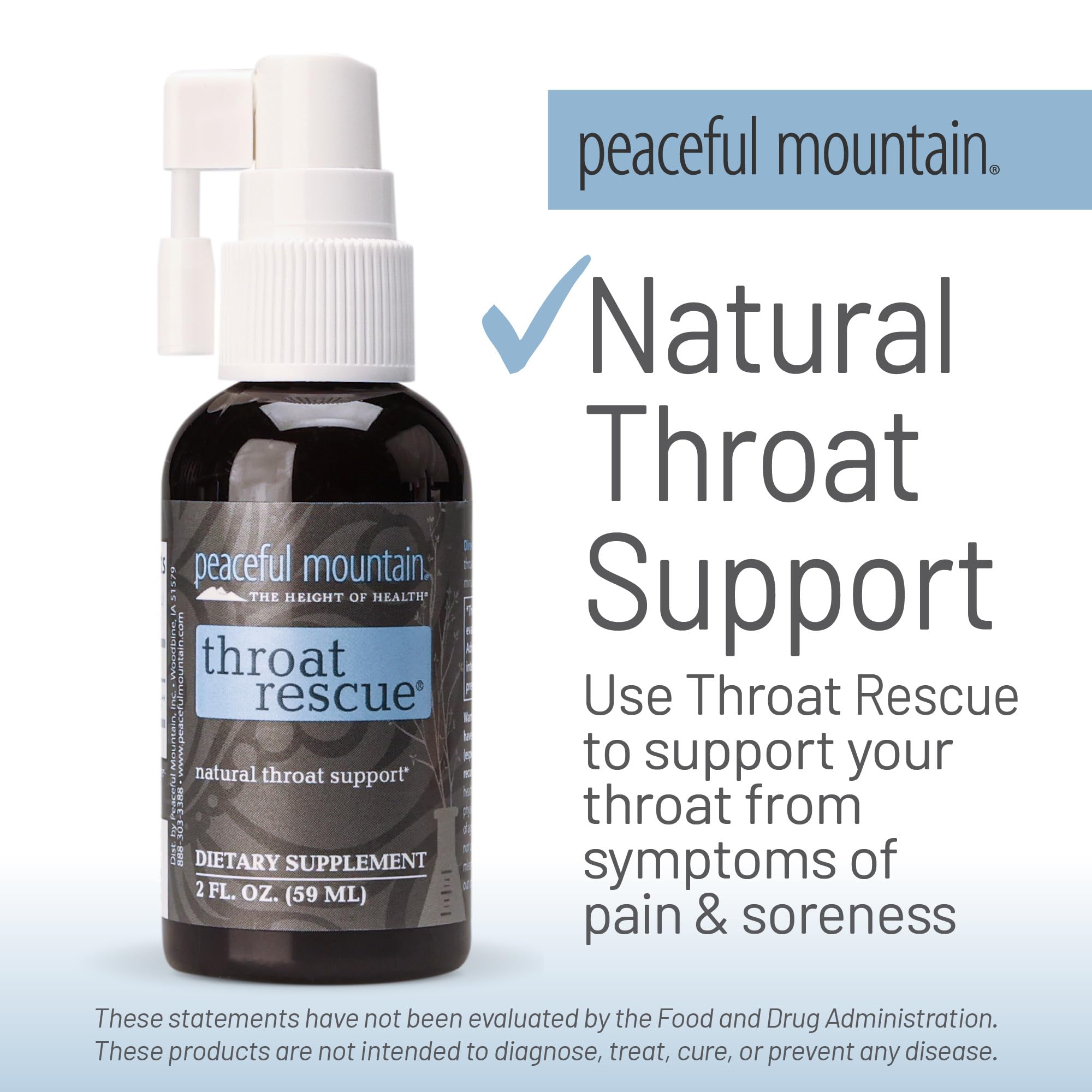 Peaceful Mountain Throat Rescue - Throat Spray for Natural Throat Support - 2oz