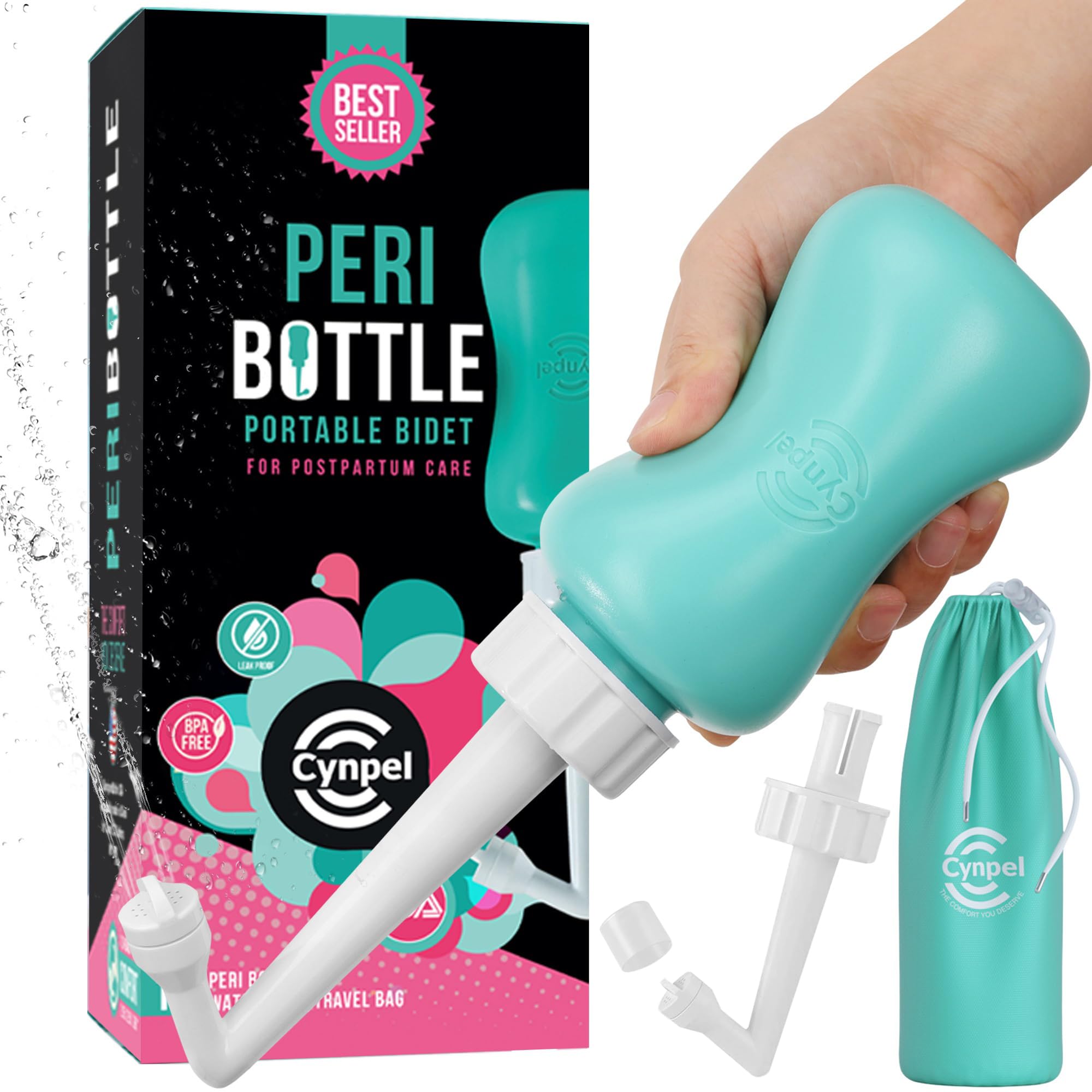 Cynpel Peri Bottle - Postpartum and Perineal Care - FSA HSA Eligible - Portable Hand Held Travel Bidet Sprayer for Women or Men 