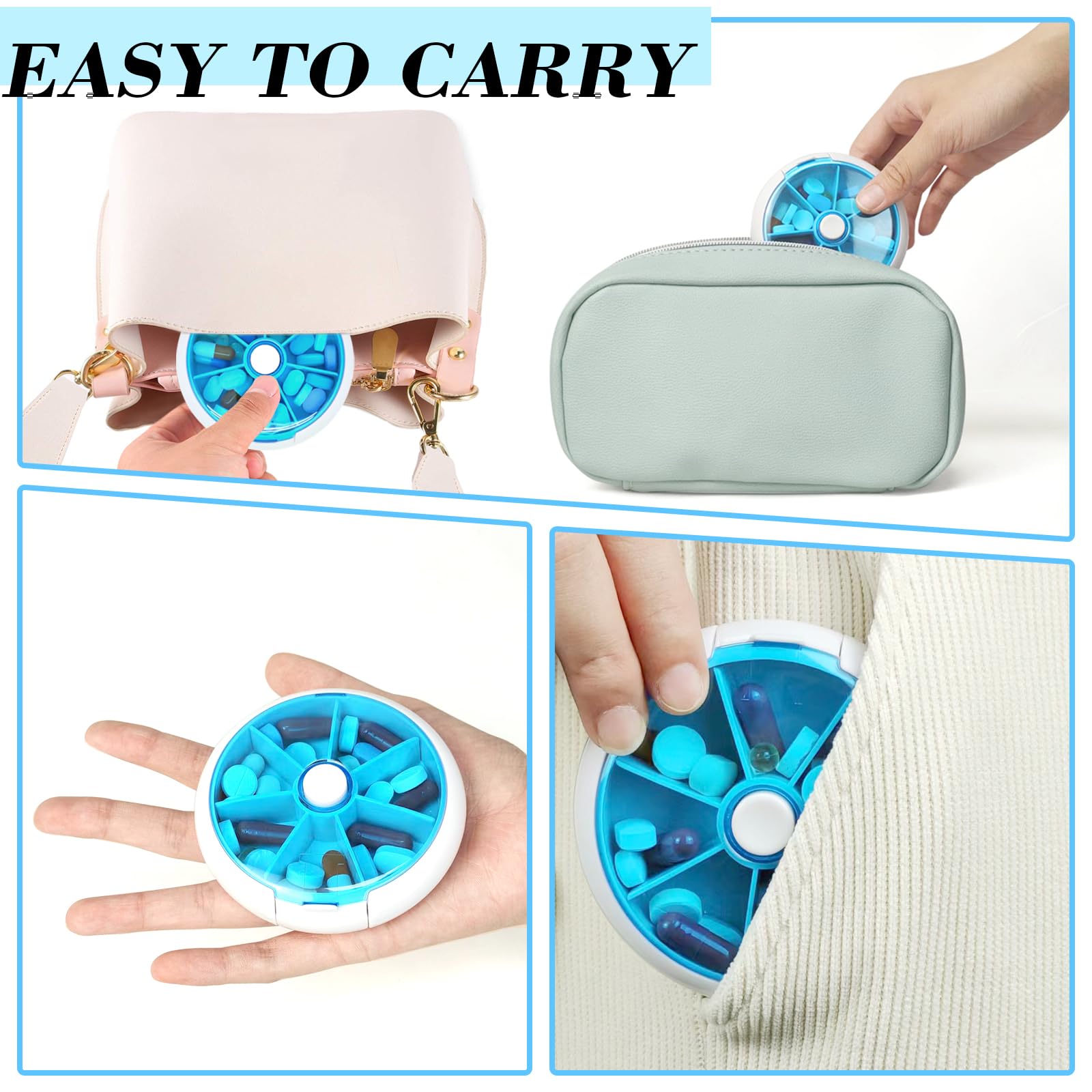 Pill Organizer Weekly 3PCS,INVODA Pill Case 7 Day 3 Times Medicine Pill Dispenser,Push Button Rotate Pill Planner with 7 Compart