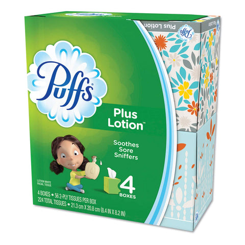 Puffs 34899CT Plus Lotion Facial Tissue, White, 1-Ply, 8 1/5-Inch x 8 2/5-Inch , 56/Box, 24/Carton