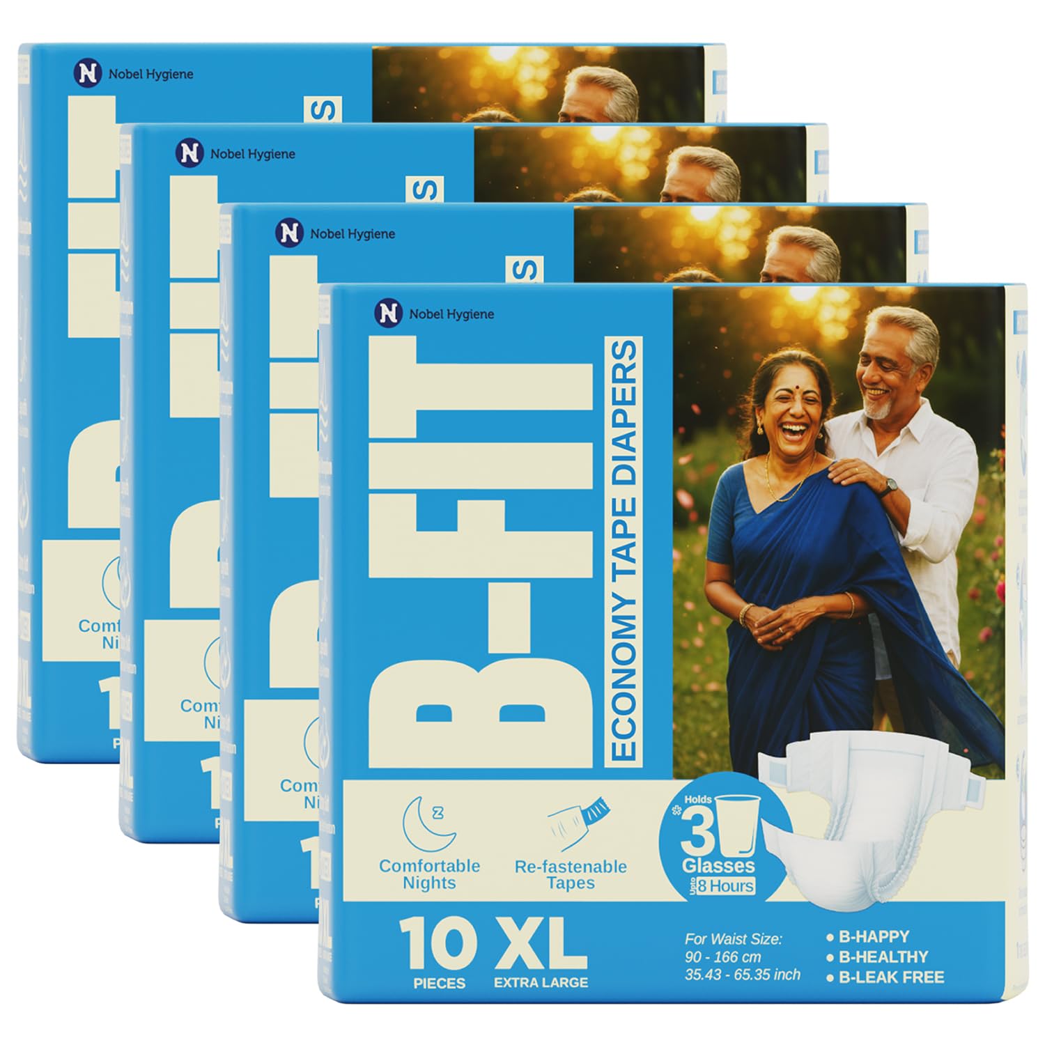 BFit Economy Adult Diaper Xl Size Tape Style | 40 (XLarge) | Waist 35.4365.35 Inch | Refastenable Tapes, Cottony Comfort, Gel