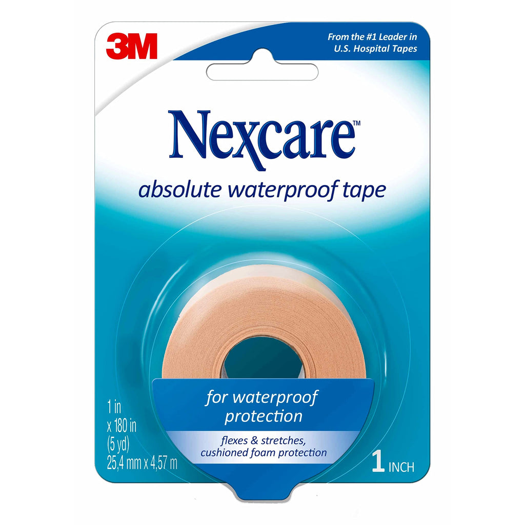 Nexcare Absolute Waterproof Tape, Flexible Foam Medical Tape, Secures Dressing and Keeps Wounds Dry - 1 In x 5 Yds, 1 Roll of Ta