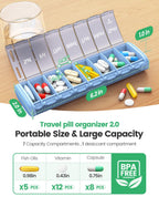 Weekly Travel Pill Organizer,Ideerfit Small Pill Box 7 Day,Portable Pill case,Daily Medicine Box,Drawer Design Pill Container fo