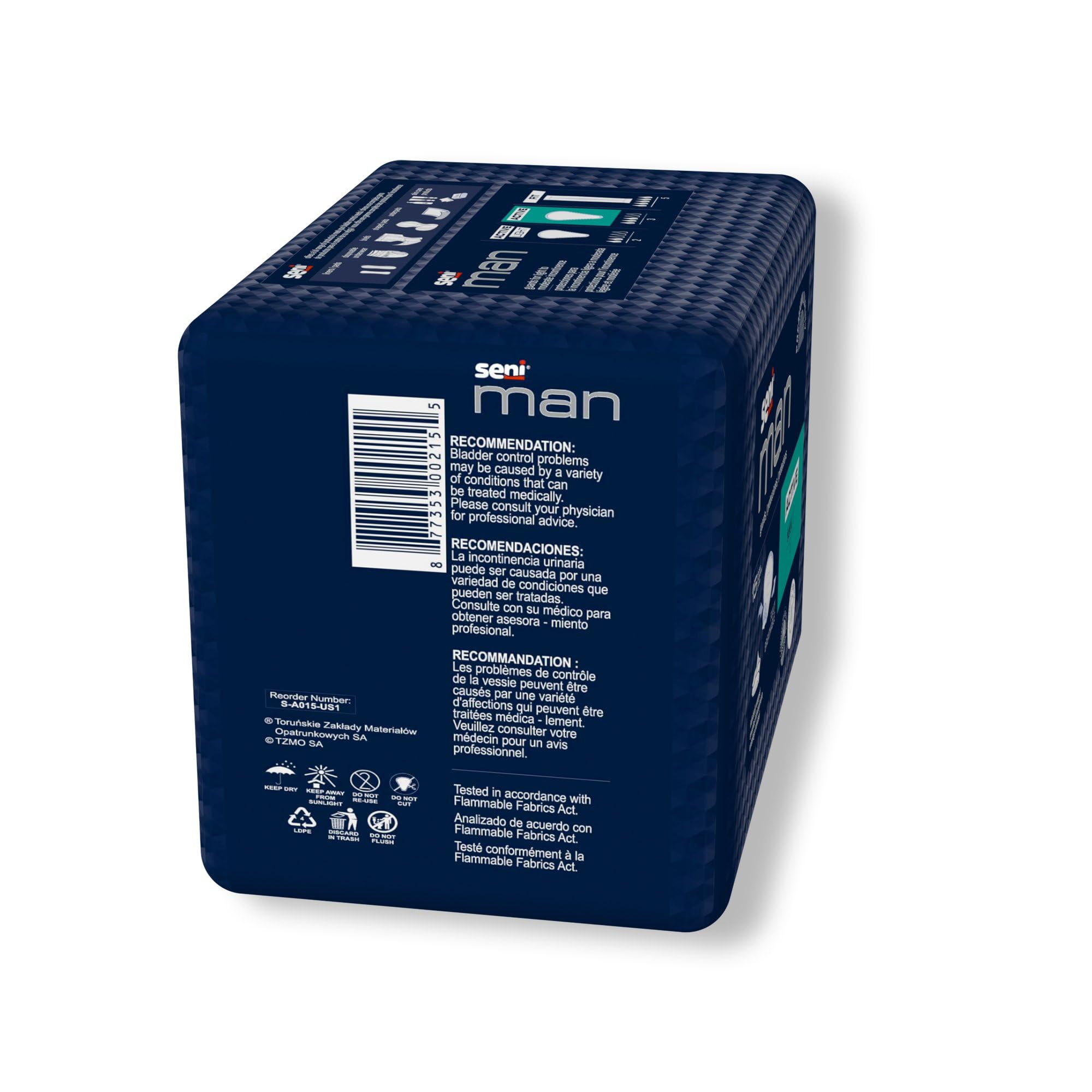 Seni Man Active Male Incontinent Pad Cup Shape 8-9/10 X 10-3/5 Inch S-A015-US1, 90 Ct