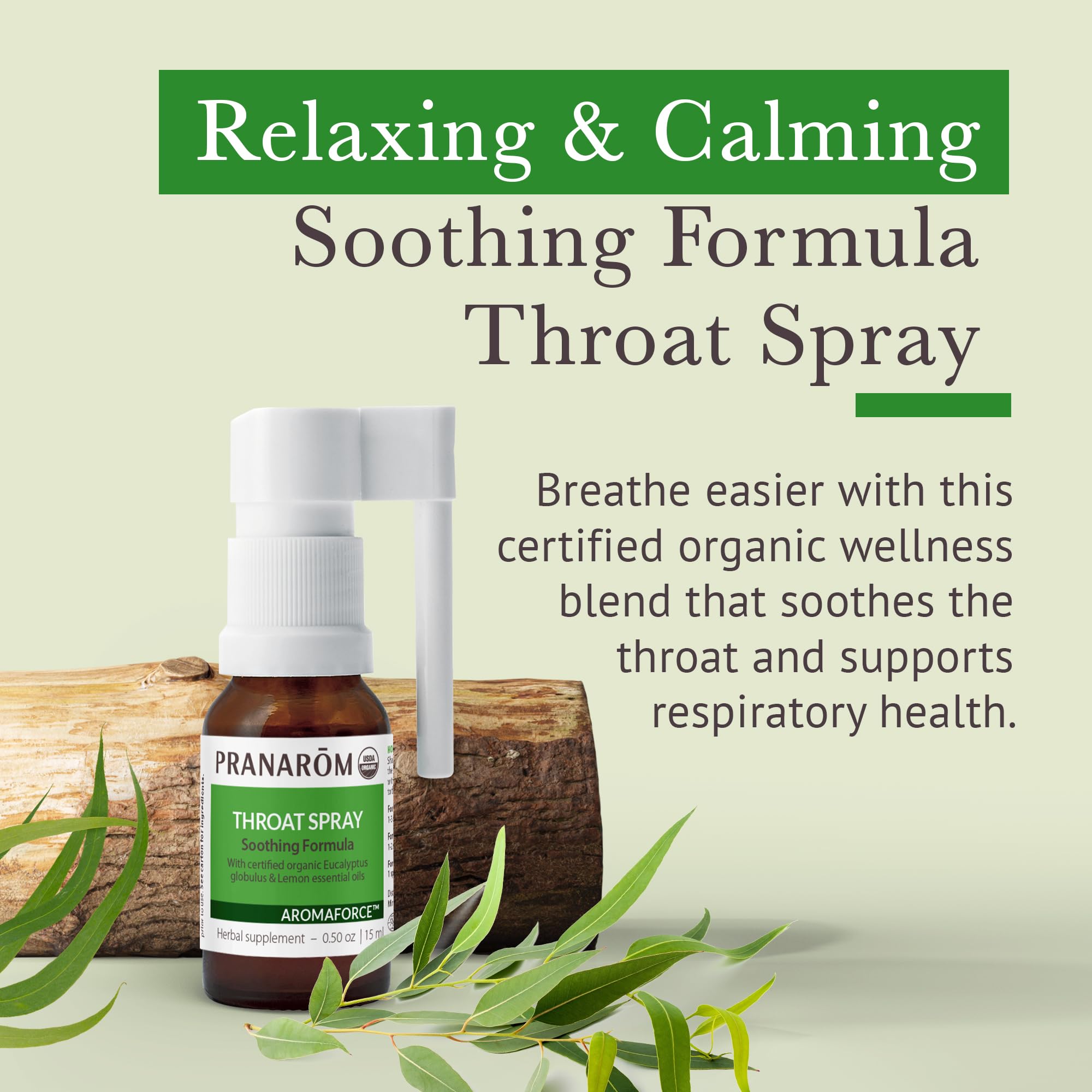 Pranarom Pure Essential Oil Aromaforce Throat Spray, Soothing Formula Including Citrus, Eucalyptus, Oregano, Lemon, 15ml