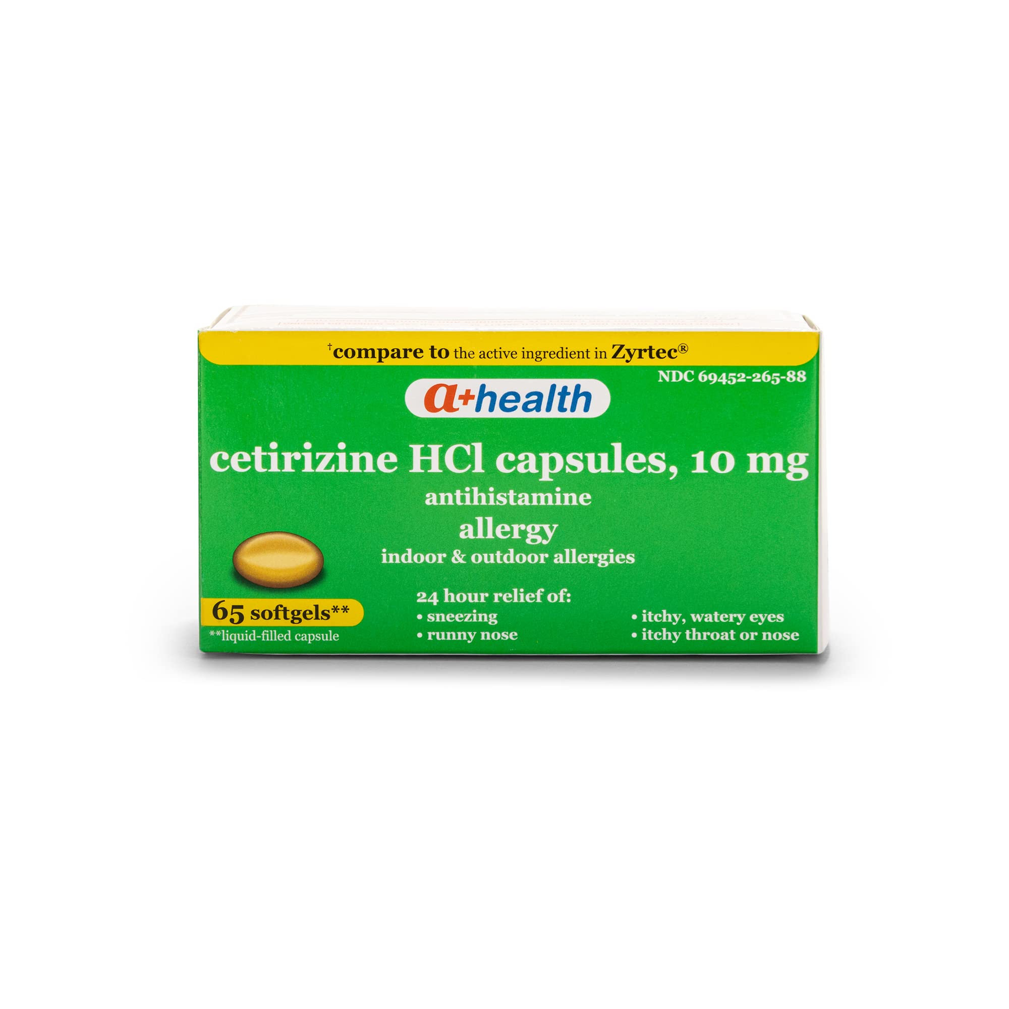 A+Health Cetirizine Hcl 10 Mg Liquid Gels, Antihistamine for 24 Hour Allergy Relief, 65 Count