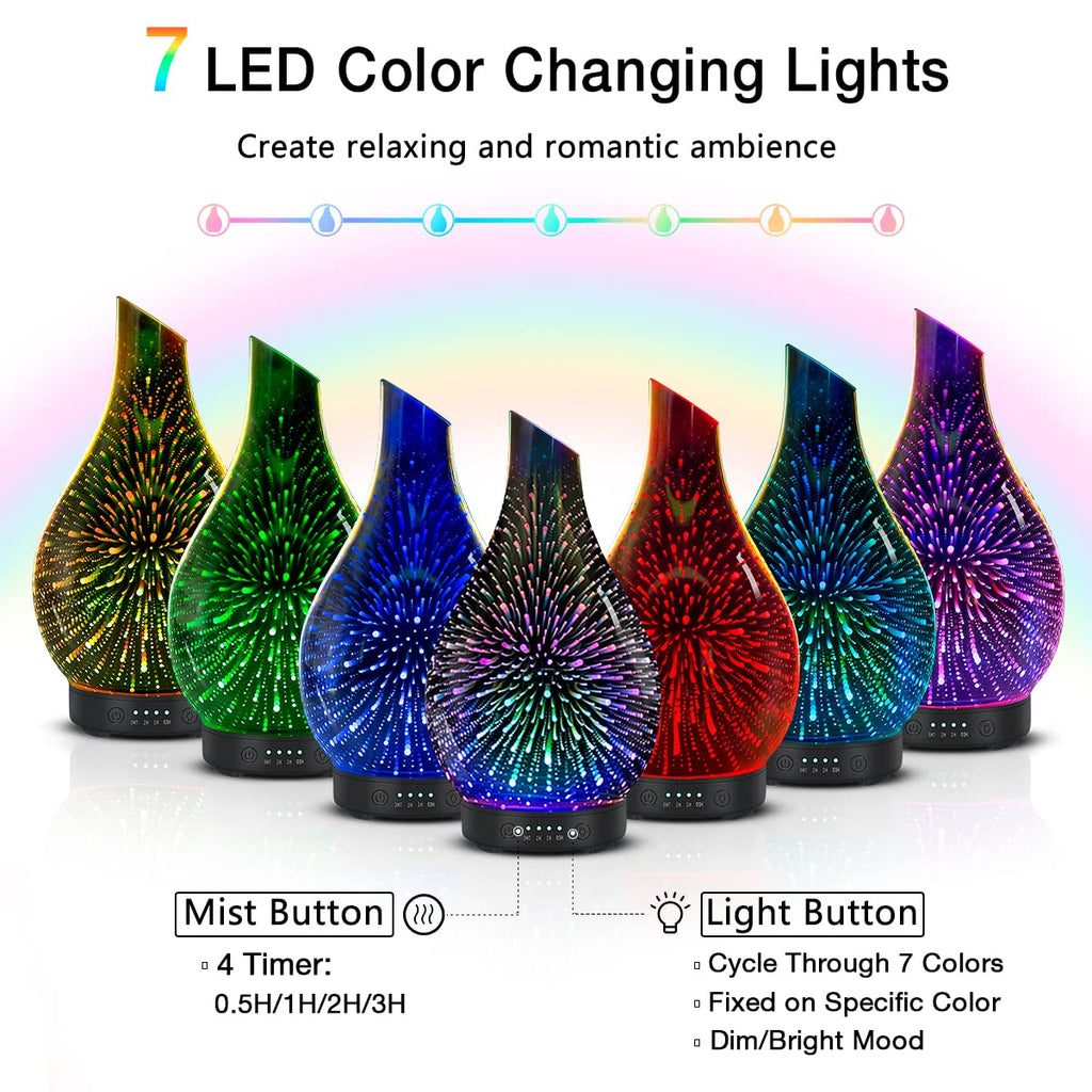 Essential Oil Diffuser Aromatherapy Diffuser- 120 ml Glass Ultrasonic Cool Mist Oil Diffuser, Whisper Quiet with Waterless Auto