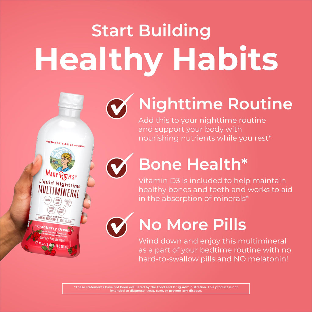 MaryRuth Organics Liquid Nighttime Multimineral | No Melatonin | Bedtime Routine | Magnesium Citrate | Calcium | Zinc | Vitamin