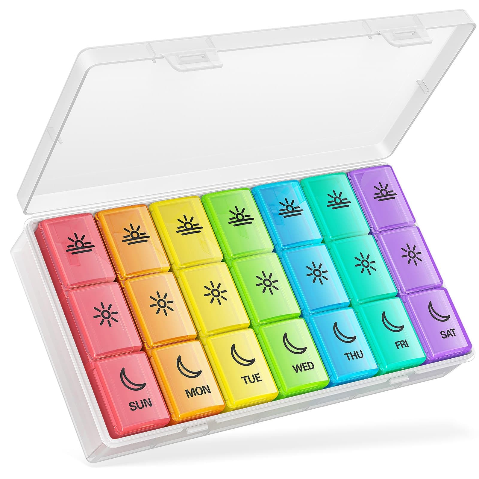 BUG HULL Pill Organizer 3 Times a Day, Large Weekly Medicine Pill Organizer 3X a Day, 7 Day Pill Box Cases Morning Noon Evening 