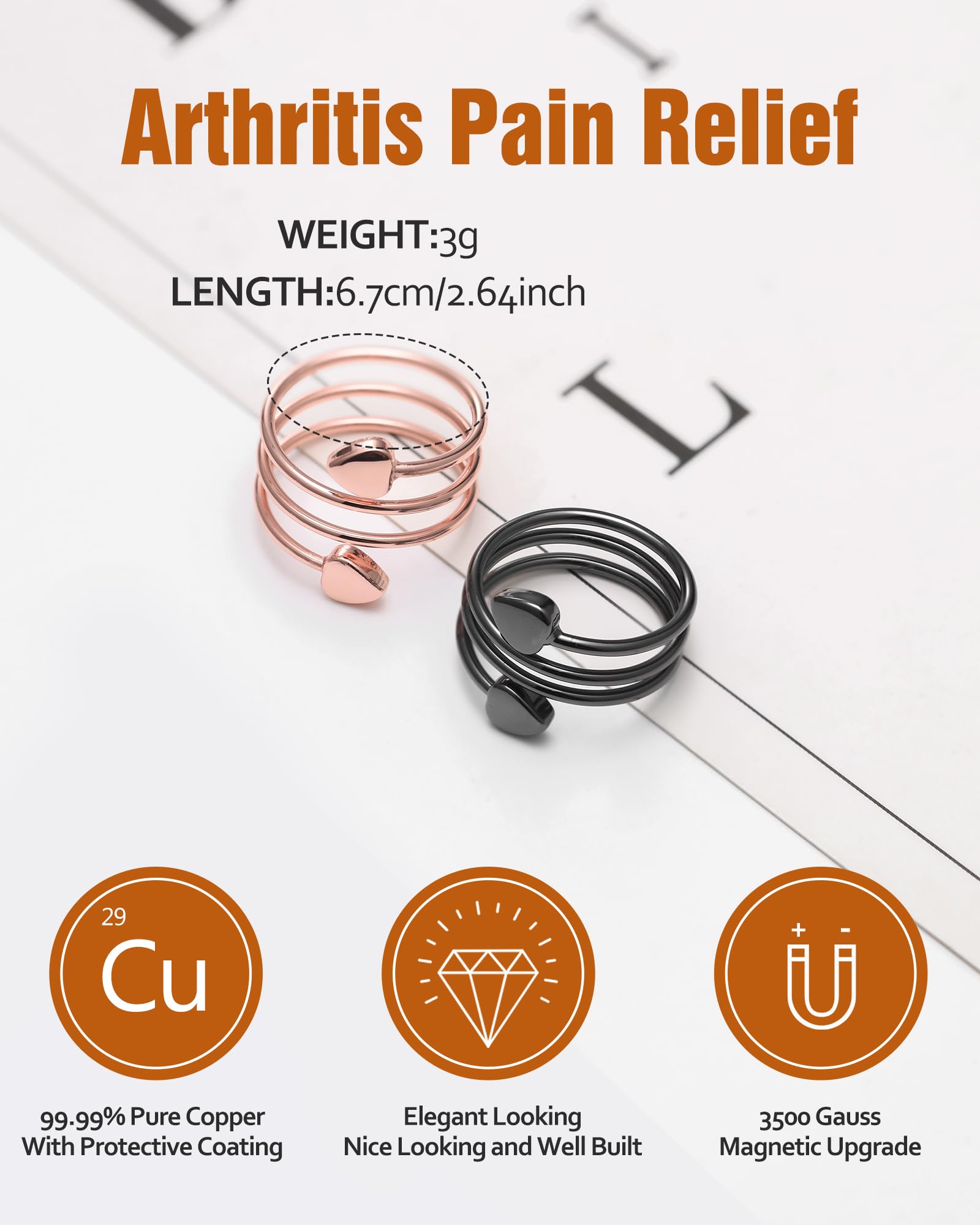 Jecanori Copper Rings for Women, Lymphatic Drainage Magnetic Ring Adjustable Love Heart Copper Rings,Christmas Jewelry Gift with