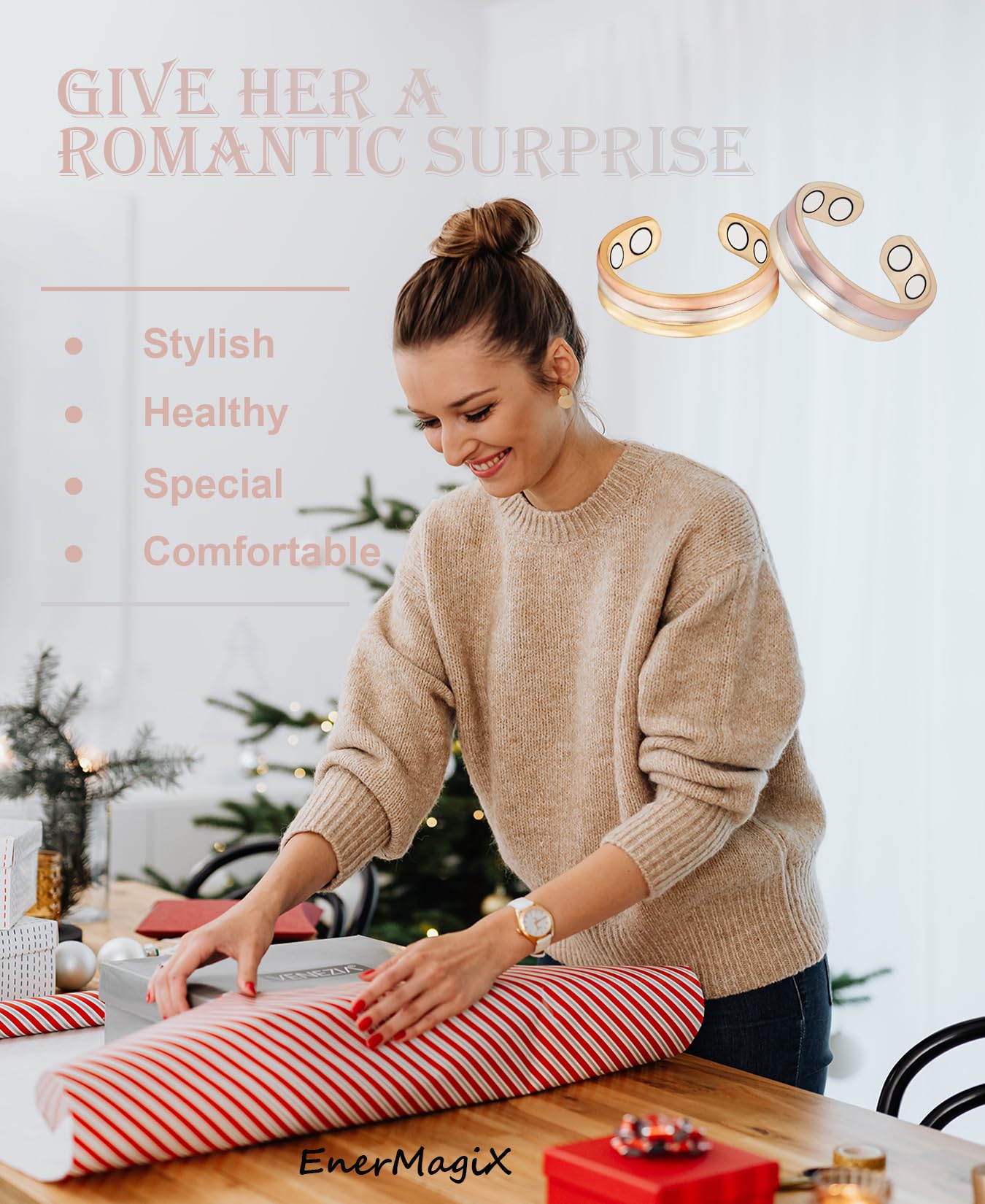 Copper Rings for Women for Arthritis and Joint,Pure Copper Adjustable Tricolour Gold Set Magnetic Therapy Ring,3500 Gauss Magnet