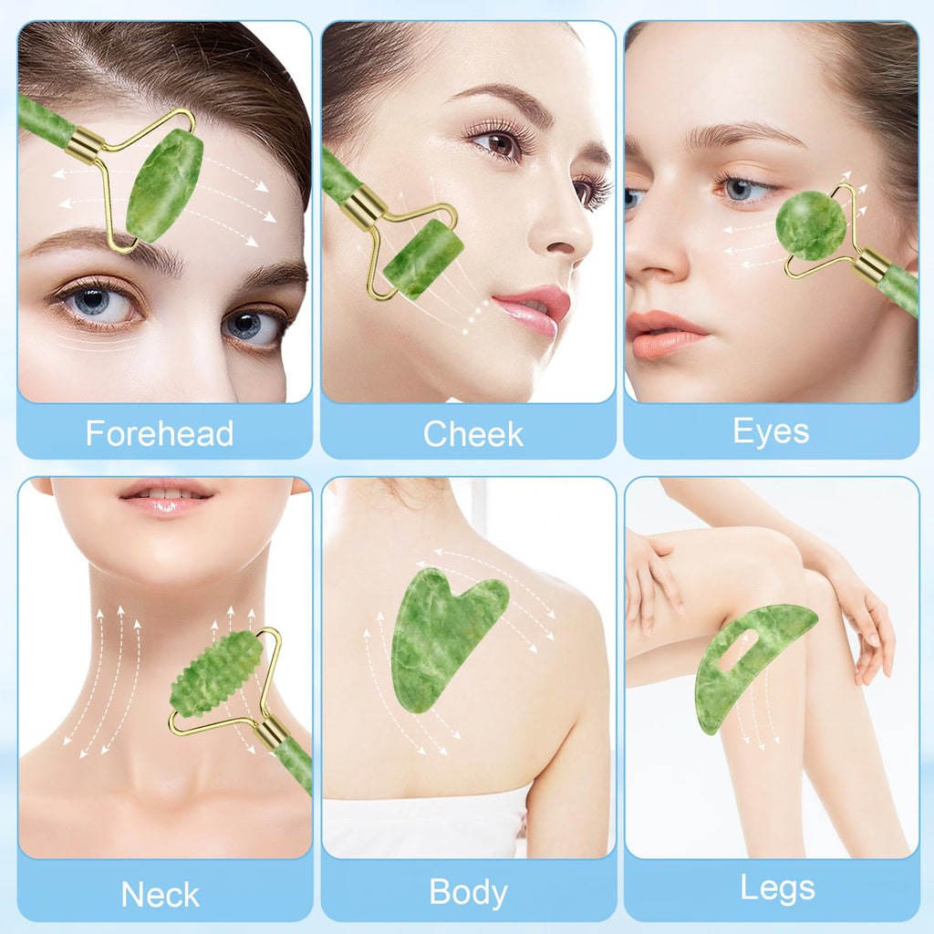 Sbnnfikeb Jade Roller and Gua Sha Set,Gua Sha Facial Tools,Face Roller,Jade Roller for Face,Guasha Tools for Face,Self Care Kit