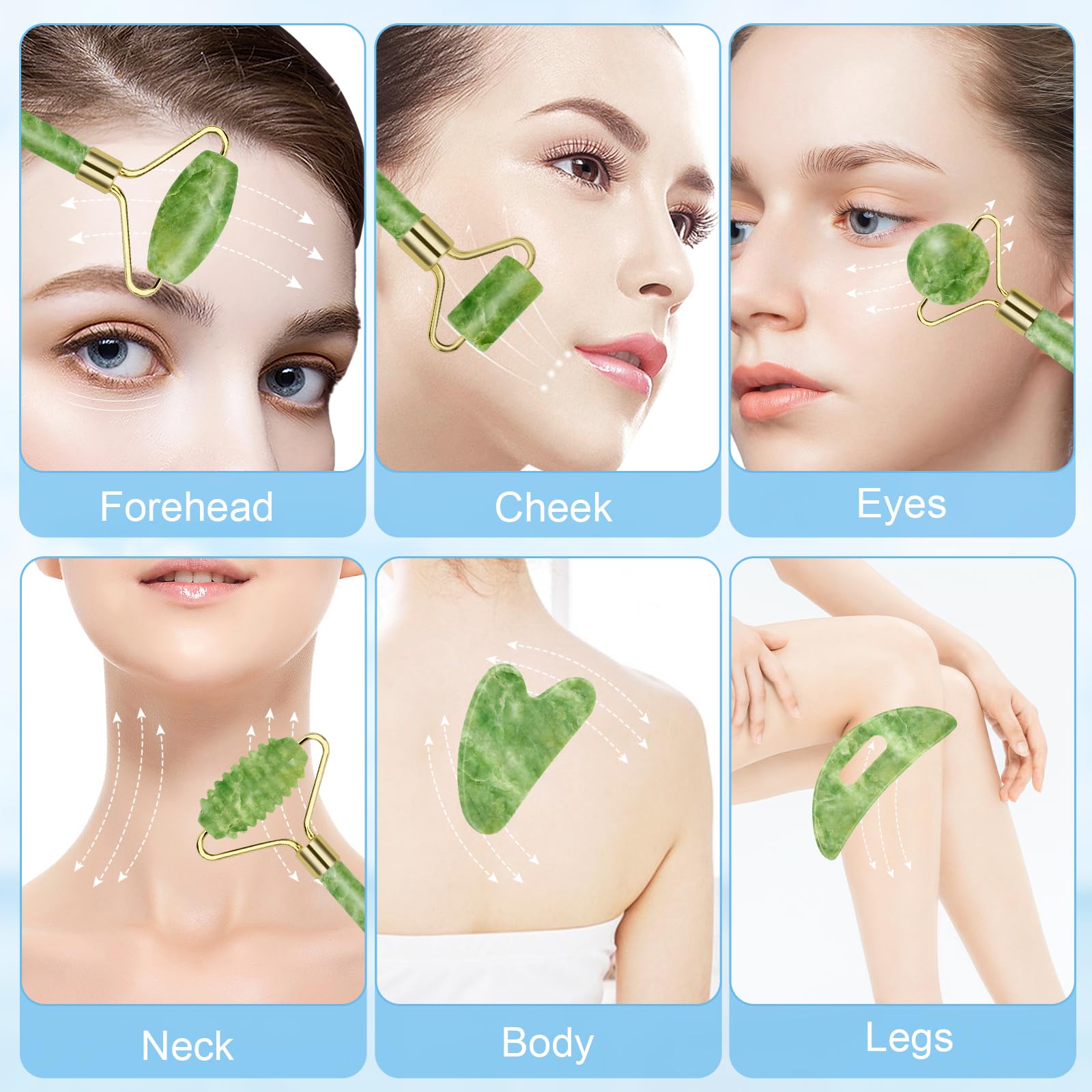 Sbnnfikeb Jade Roller and Gua Sha Set,Gua Sha Facial Tools,Face Roller,Jade Roller for Face,Guasha Tools for Face,Self Care Kit