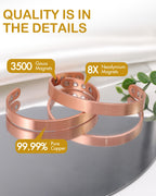 Feraco Copper Magnetic Bracelet for Men Women, 99.99% Pure Copper Cuff Bangle with Effective Neodymium Magnets, Adjustable Jewel