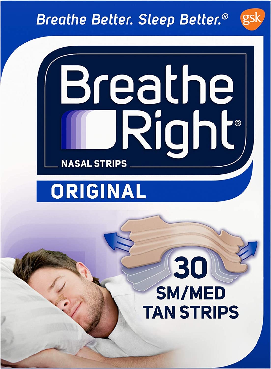 Breathe Right Nasal Strips Original Tan Small/Medium 30 ea (Pack of 3)