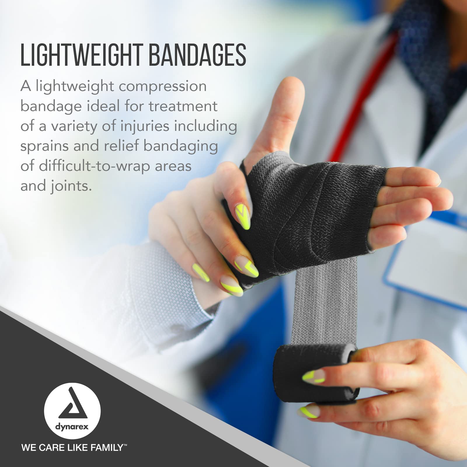Dynarex Sensi-Wrap Bandage Rolls are a Self-Sticking Wrap Provides Stay in Place Compression. Great for Tough to Wrap Areas of T