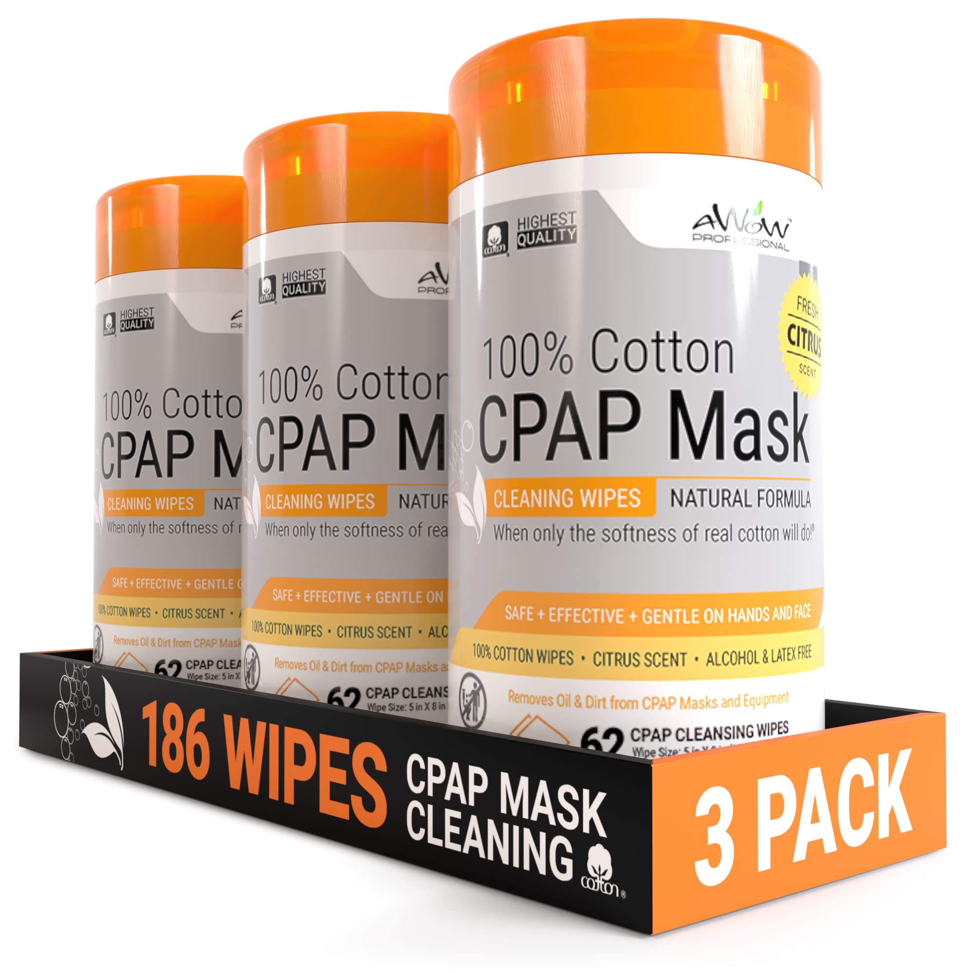 AWOW Scented CPAP Wipes CPAP Mask Cleaner for Daily CPAP/BiPAP Mask Maintenance, 100% Cotton Safe on CPAP Masks, Mildly Scented 