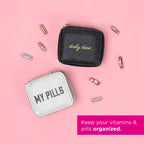 Miamica Zippered Daily Dose    Pill Case with 8-Day Removable Plastic Medicine Organizer, Black, 3.5    L x 2.75    W x 1.25