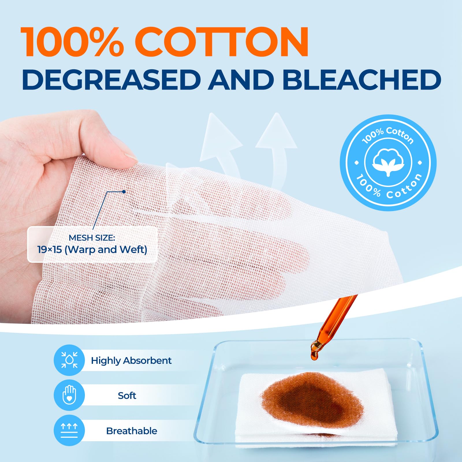 200 Pack 4x4 Inch Gauze Sponges 8-Ply, 100% Cotton Large Gauze Pads for Wound Care, Highly Absorbent Bulk Hospital-Grade First A