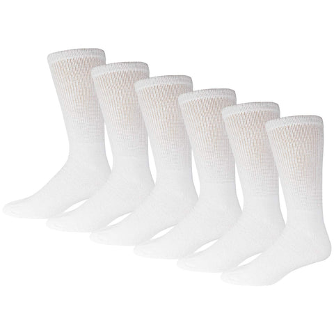 6 Pairs of Cotton Diabetic Non-Binding Neuropathy Crew Socks (White, Fits Mens Shoe Size 8-10/Womens shoe size 9-11)