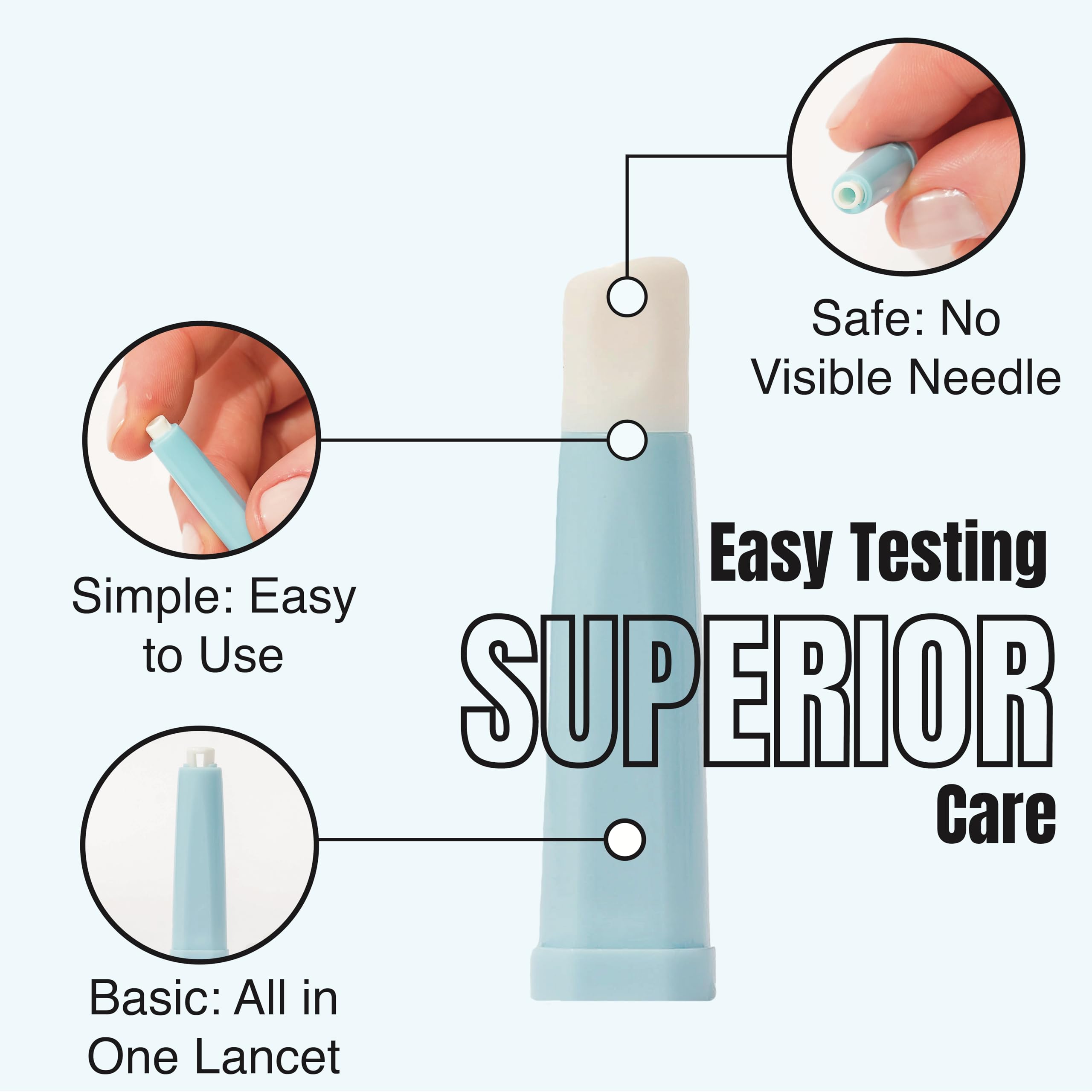 Pip 30 Lancets | All-in-One 30G-1.0mm Safety Lancets | Ultra-Sensitive Fingerstick for Blood Sugar & Ketone Monitors
