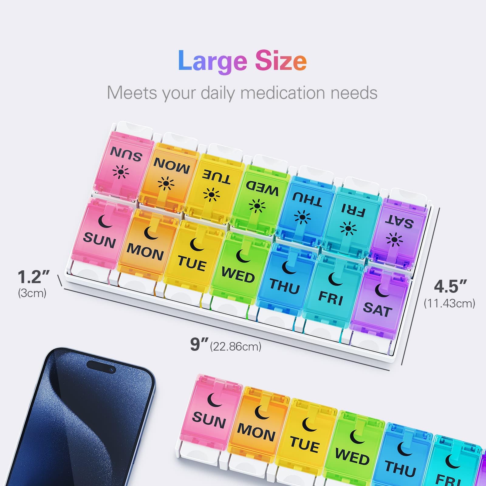 BUG HULL Pill Organizer AM PM Arthritis Friendly, BPA Free Pill Box 2 Times a Day, Large Pill Container, Weekly Medicine Pill Or