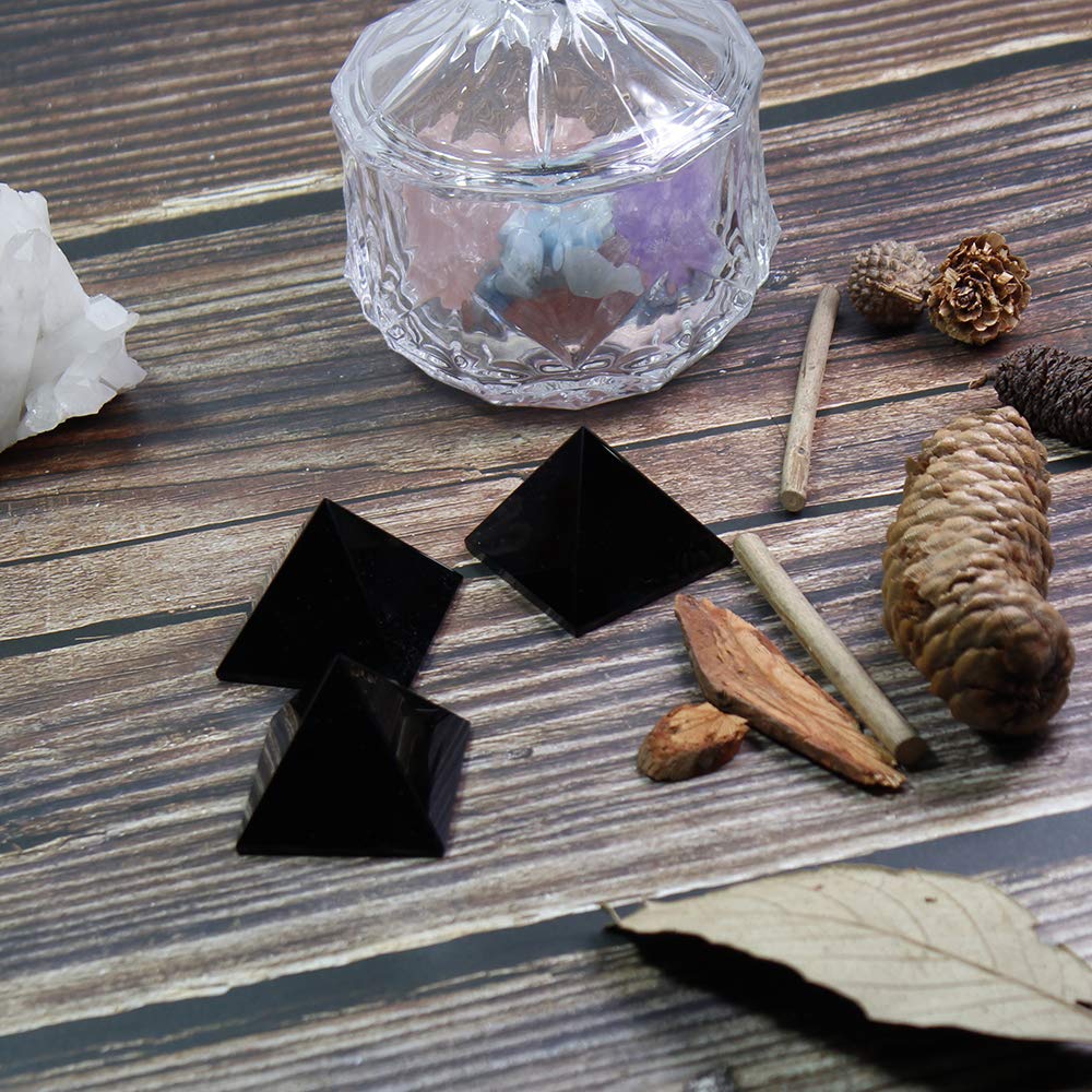 Runyangshi Natural Black Obsidian Crystal Pyramid Energy Generator | 1.6x1.6in (4x4cm) Healing Crystal Pyramid for Protection &