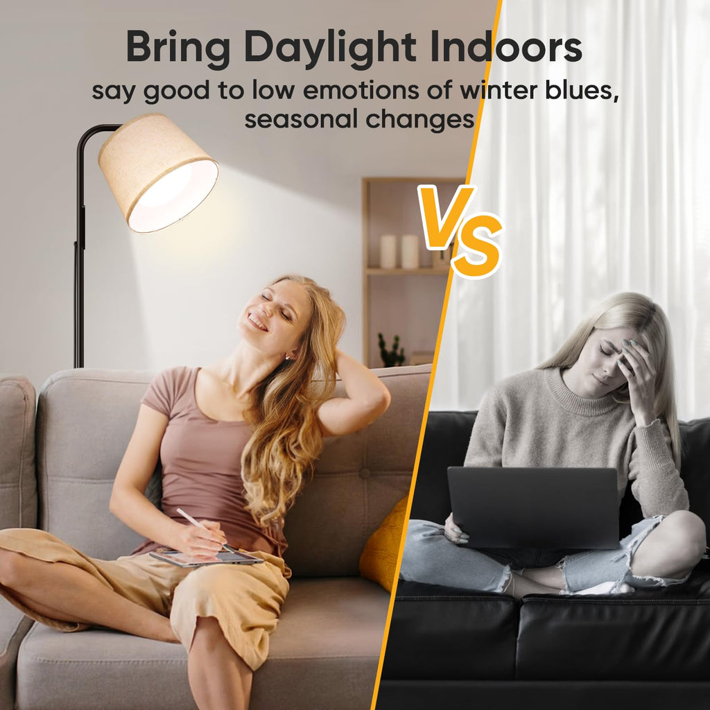 Caromolly Light Therapy Floor Lamp, 10000 Lux with Remote, Adjustable Color/Brightness/Timer, Modern Linen Shade for Office, Liv