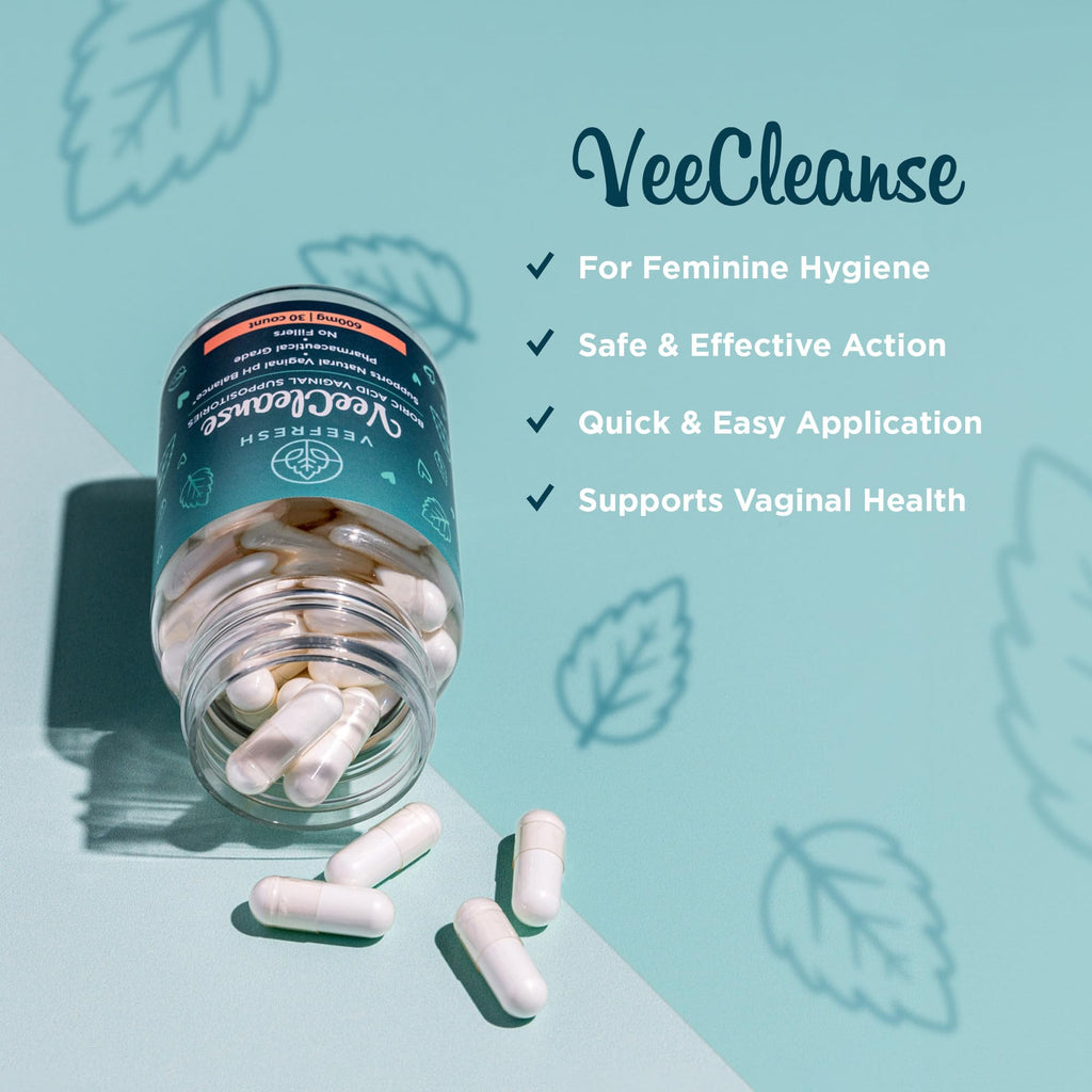 VeeFresh - VeeCleanse Boric Acid Vaginal Suppositories - Vaginal pH Balance Suppositories - Vaginal Odor Control - Feel Fresh, F