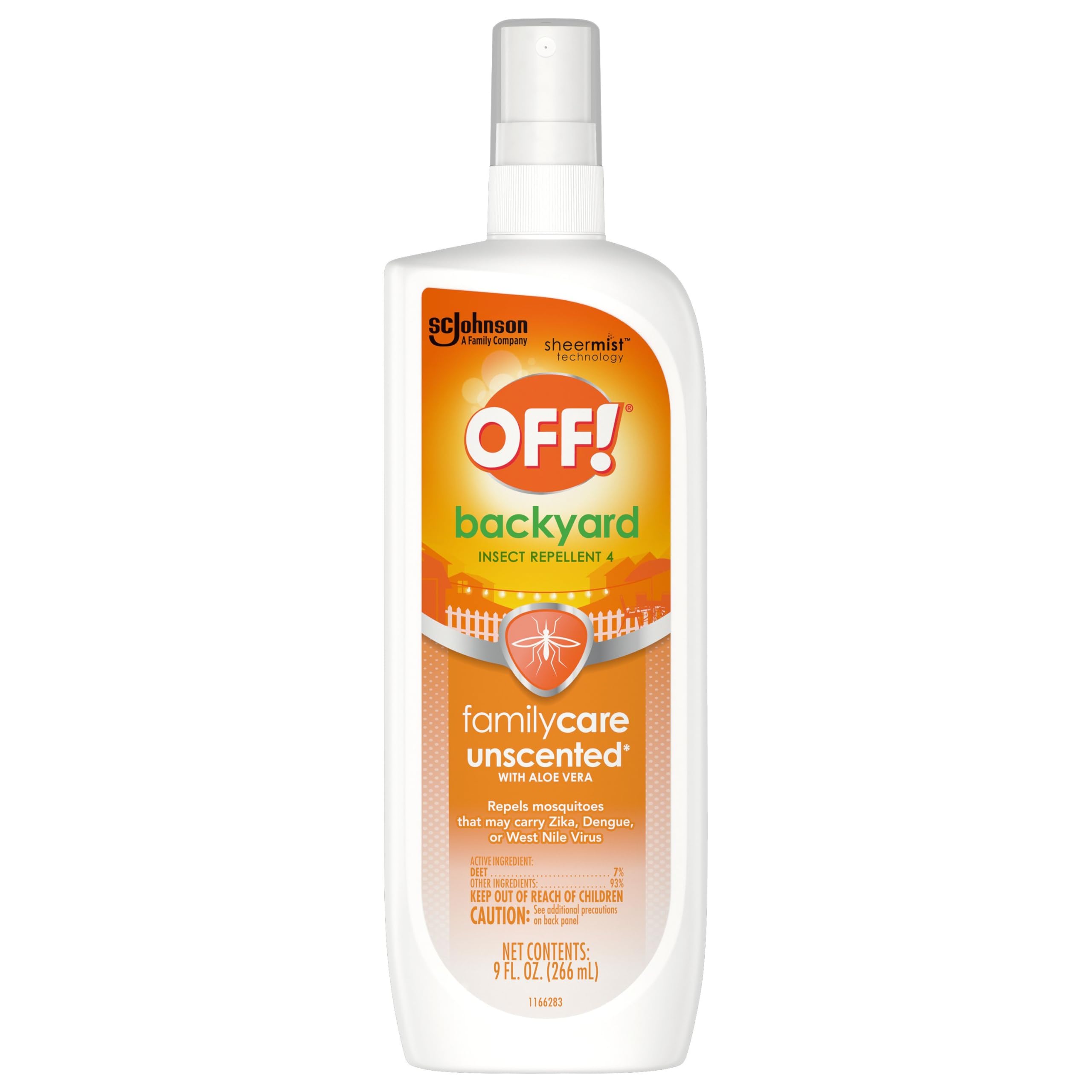 OFF! Family Care Insect & Mosquito Repellent Spritz, Bug Spray Containing 7% DEET, Unscented Repellent with Aloe Vera Protects A