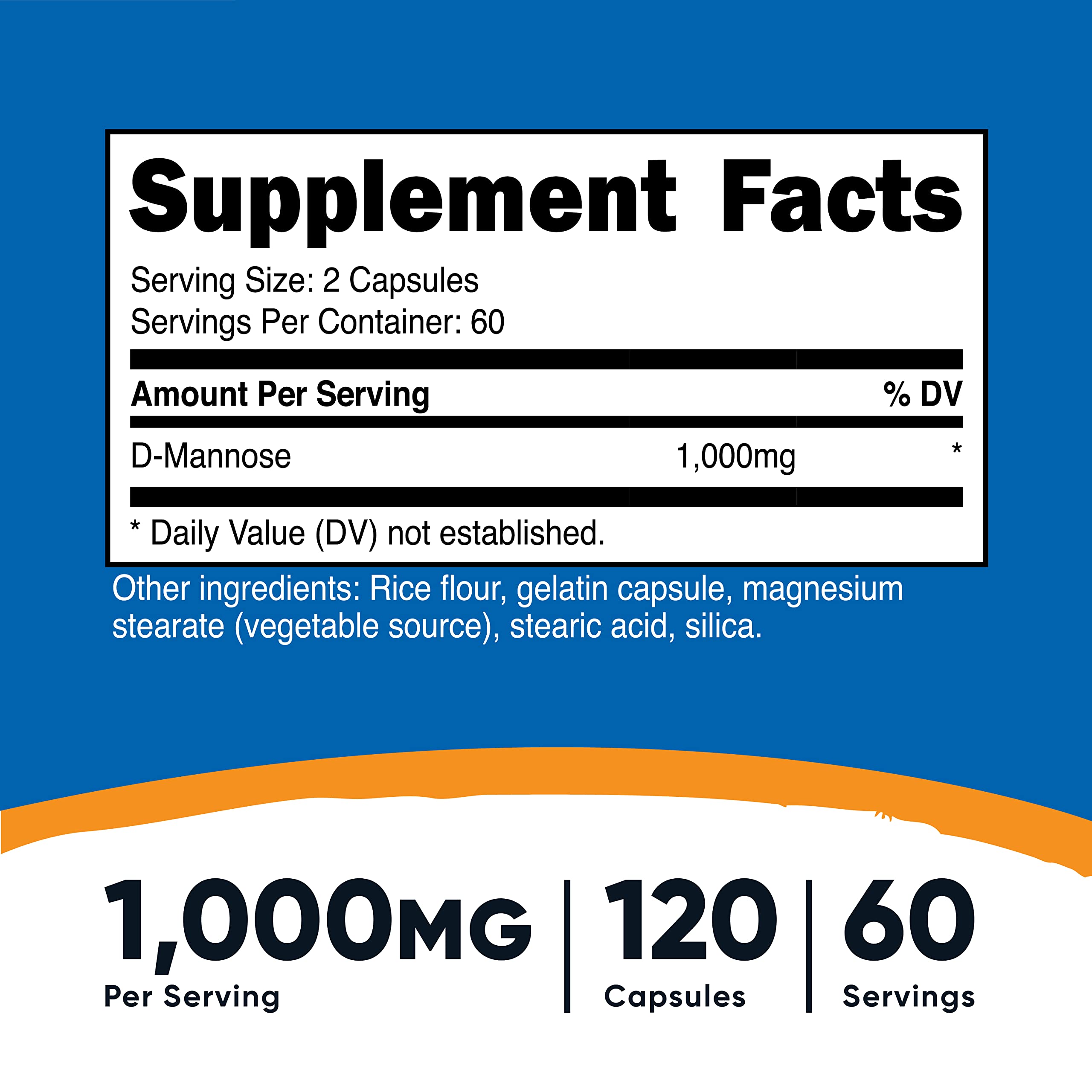 Nutricost D-Mannose 1000mg Per Serving, 120 Capsules - 500mg Per Capsule, Urinary Tract Health, Non-GMO and Gluten Free