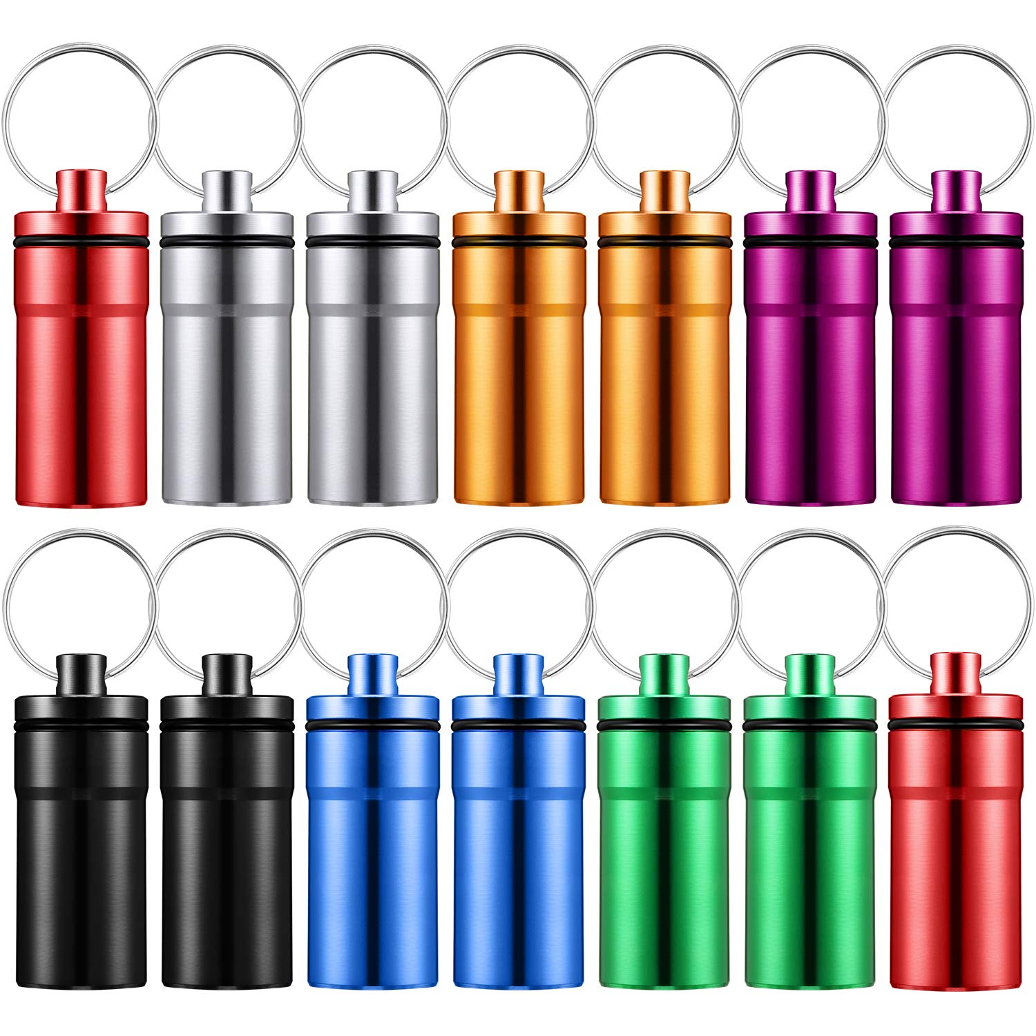 Hotop 14 Pieces Pill Holder Keychain Portable Pill Case Waterproof Aluminum Keychain Tablet Container Mini Metal Tablet Boxes St
