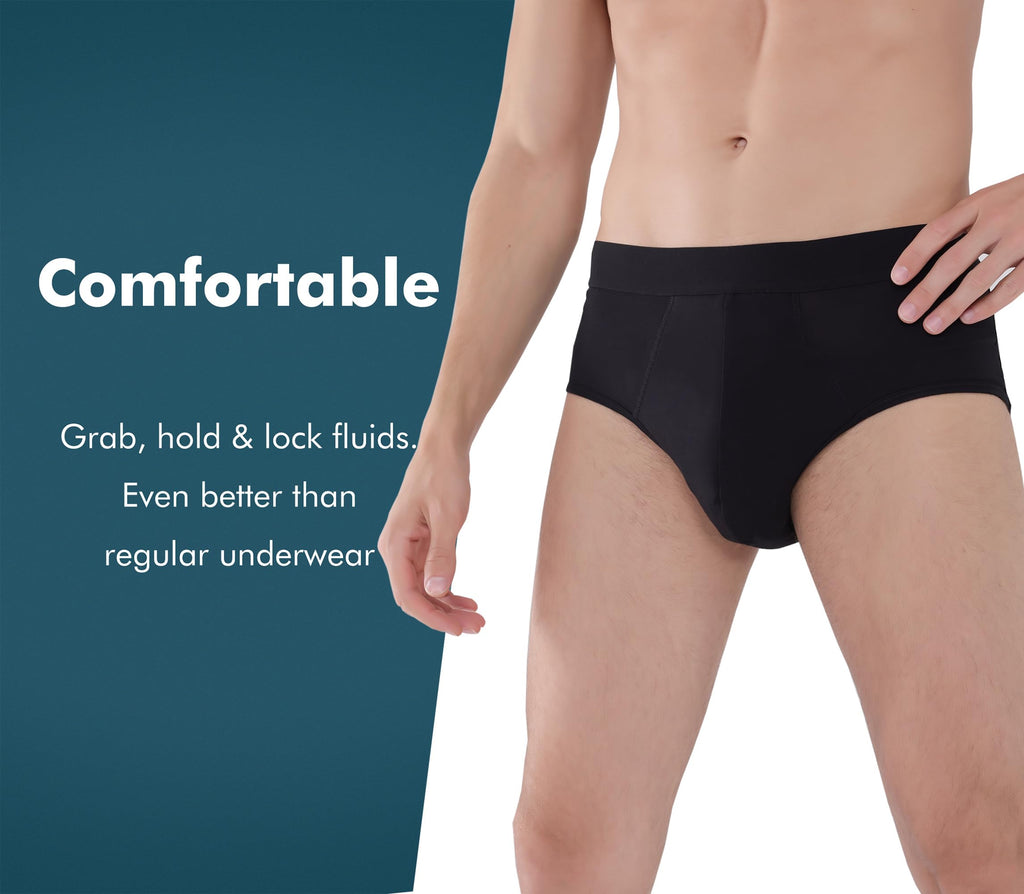 AIRCUTE Men Urinary Incontinence Underwear Washable Super Absorbency Briefs for Bladder Leak 160 ML 3 Pack (Black-Black-White, L