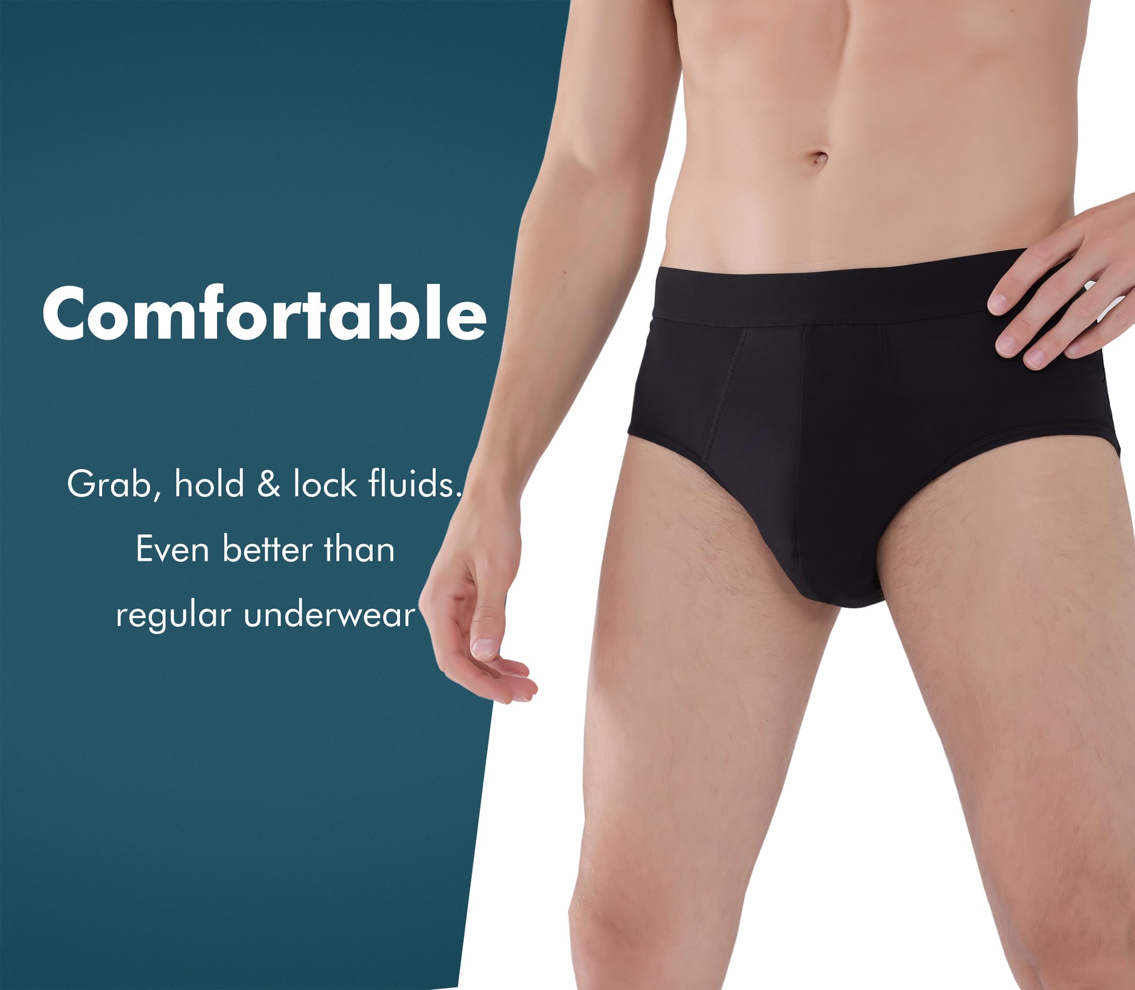 AIRCUTE Men Urinary Incontinence Underwear Washable Super Absorbency Briefs for Bladder Leak 160 ML 3 Pack (Black-Black-White, L