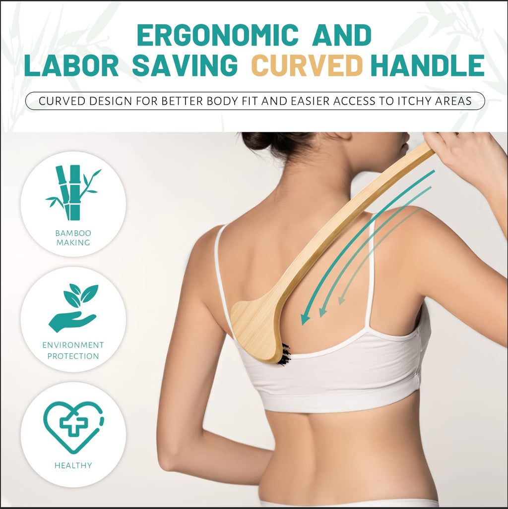 NURENDER Bamboo Back Scratcher, Oversized Body Scratcher with 22    Curved Long Handle and 2 in 1 Wide Scratching/Massaging Head