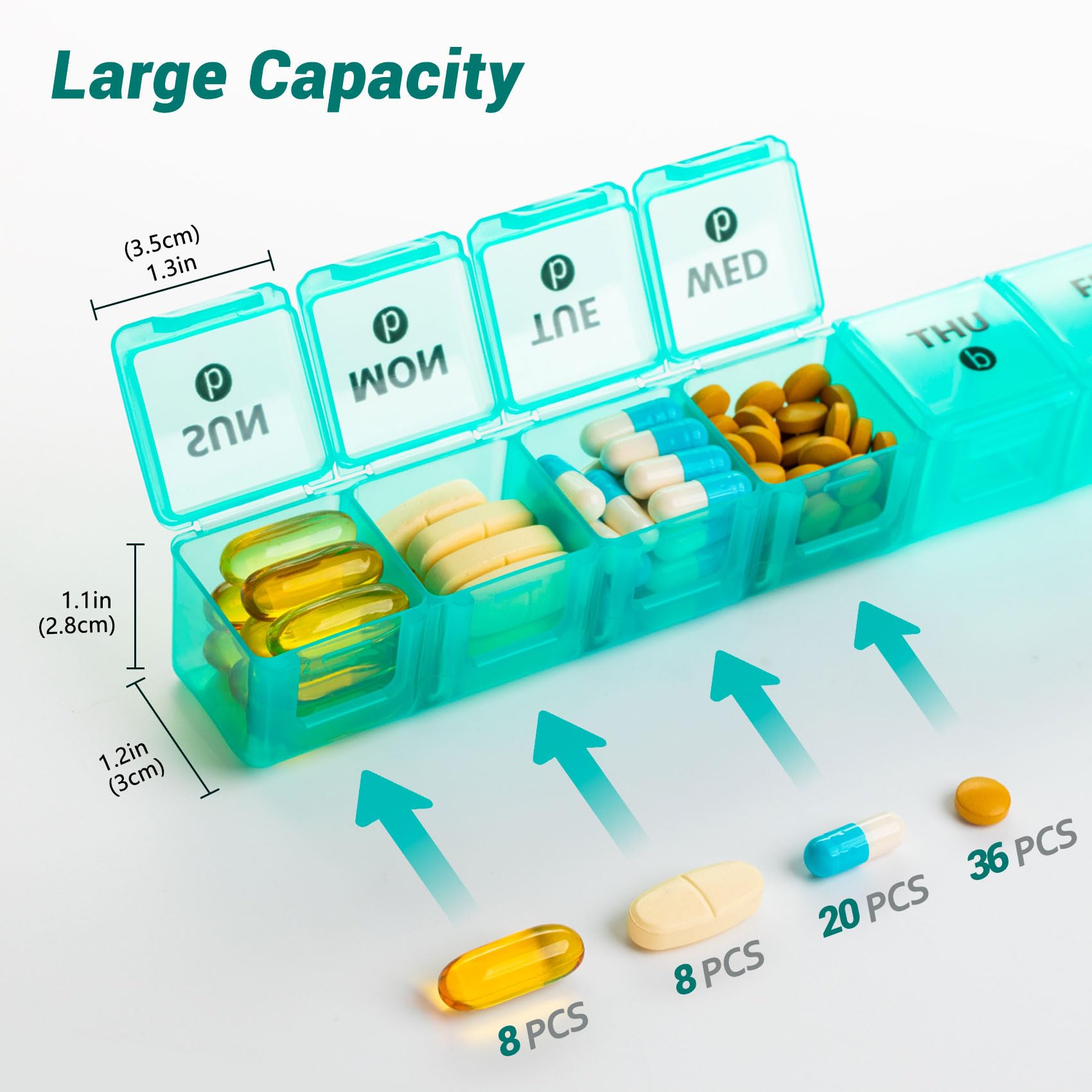 2-Pack Large Weekly Pill Organizer,7 Day Pill Cases Organizers Once A Day,Am Pm Pill Container 14 Compartment,Daily Vitamin Pill