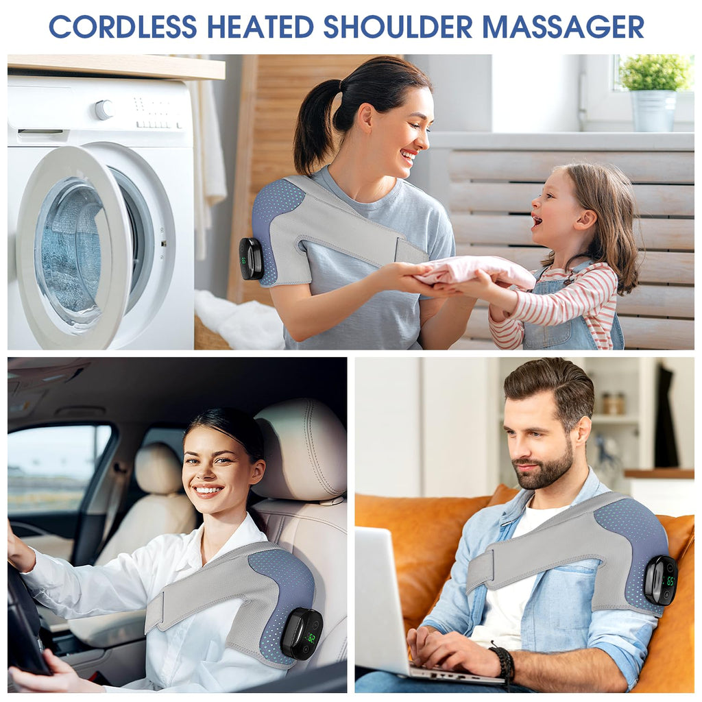 YUANBO Heated Shoulder Wrap Massager Cordless Electric Shoulder Heating Pad for Neck with Massage 3 Heat & Vibration