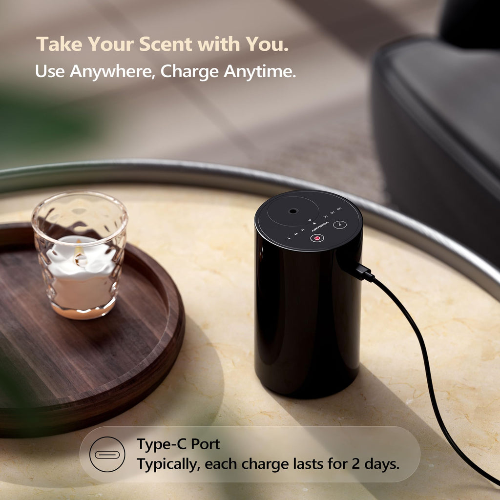 Airversa Waterless Essential Oil Diffuser Starter Kit with 2 x 30mL Fragrance Oil, Battery Operated Mini Scent Air Machine Porta