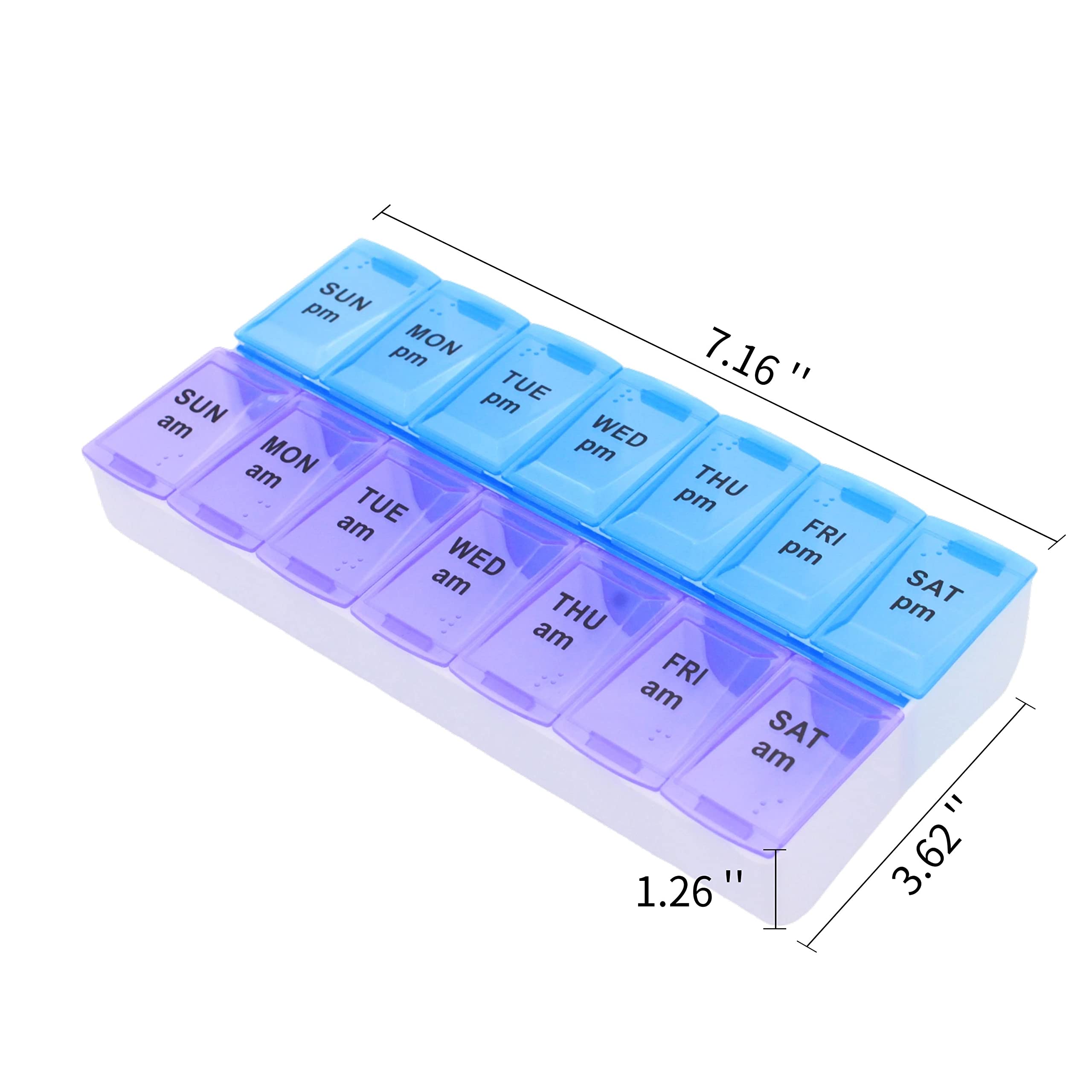 7 Day Weekly AM PM Pill Organizer, ShysTech Large Pill Case Pill Box for Pills Vitamin Supplements Medication (Purple/Blue)