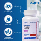 Major Docusate Sodium 250 mg - Extra Strength Stool Softener Laxative Softgels for Constipation Relief - Gentle Stool Softeners