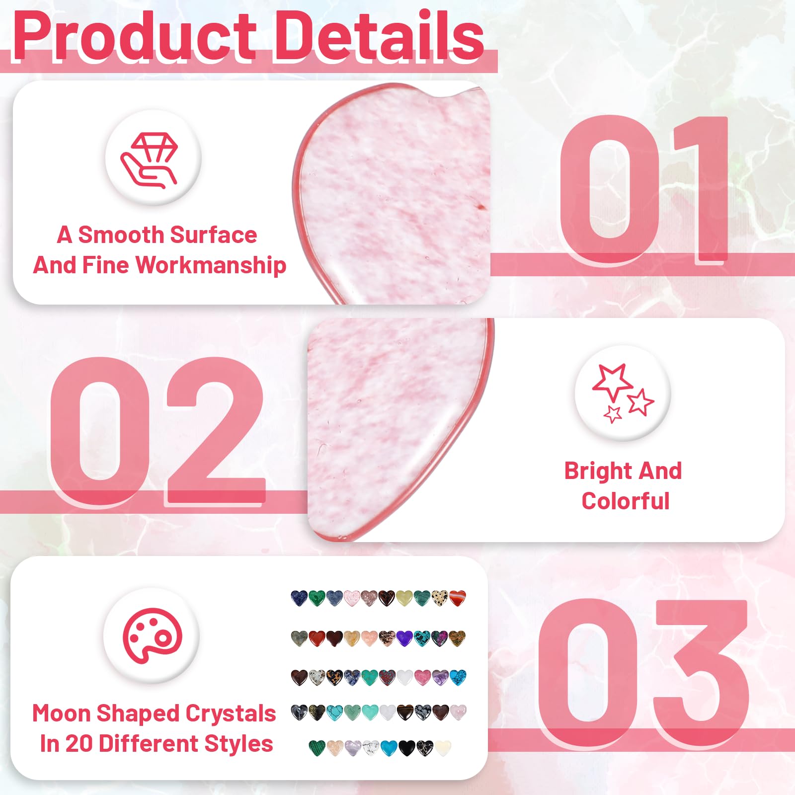 96Pcs Heart Shaped Crystals Stones, 0.8in Worry Stones Bulk Crystals and Healing Stone, Natural Crystal Gemstones Mix-Color Set