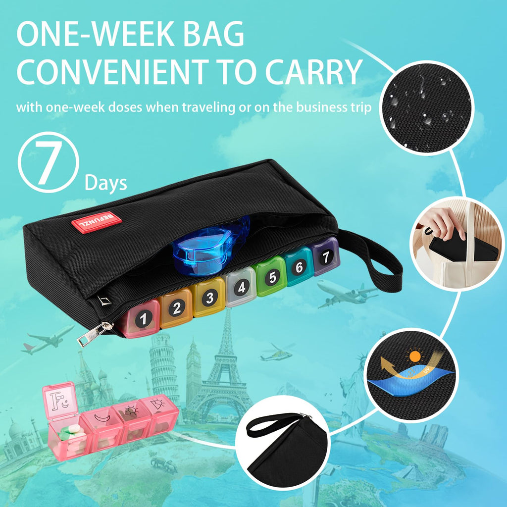 BEFUNZL Monthly Pill Organizer, Medicine Organizer Box with Portable Hard Shell and Pill Cutter, 31 Day Pill Holder with Weekly