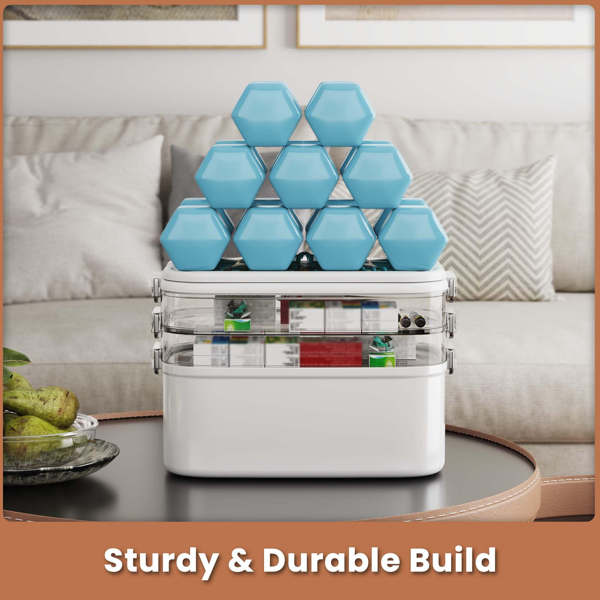 NiHome Home & Travel 4-Tier Medicine Storage Box with Portable Pill Case, Durable Adjustable Compartments, Moisture-Resistant Li