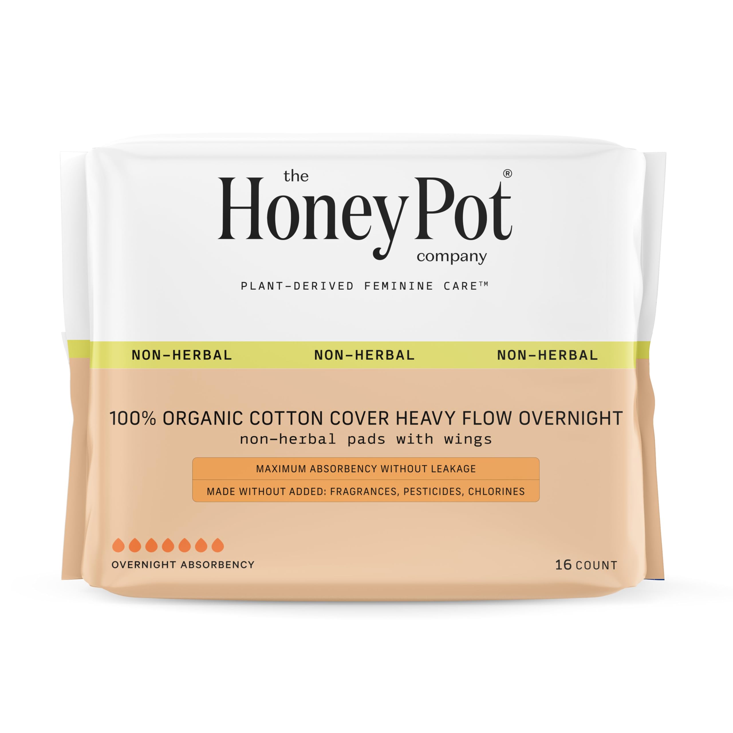 The Honey Pot Company - Pads for Women - Non-Herbal Heavy Flow Overnight Pads w/Wings - Organic Cotton Cover, & Ultra-Absorbent 