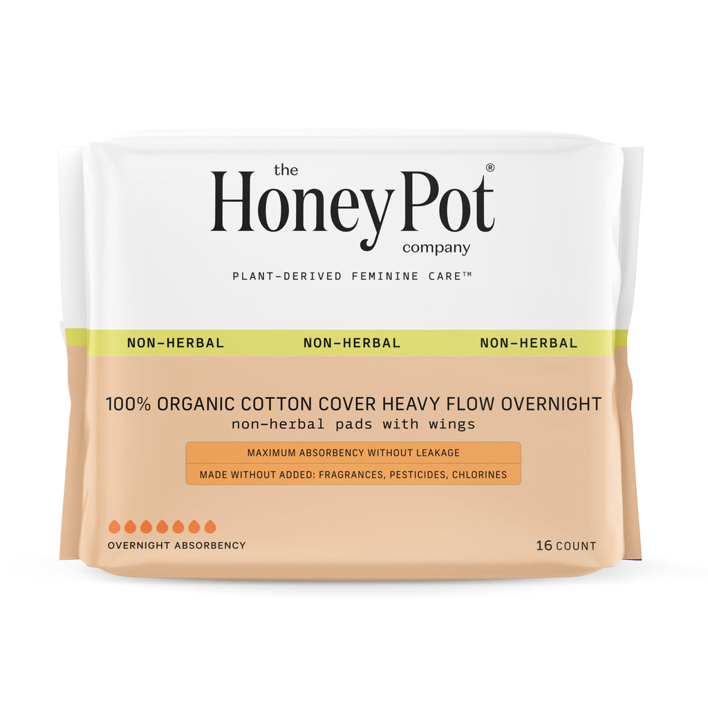 The Honey Pot Company - Pads for Women - Non-Herbal Heavy Flow Overnight Pads w/Wings - Organic Cotton Cover, & Ultra-Absorbent 