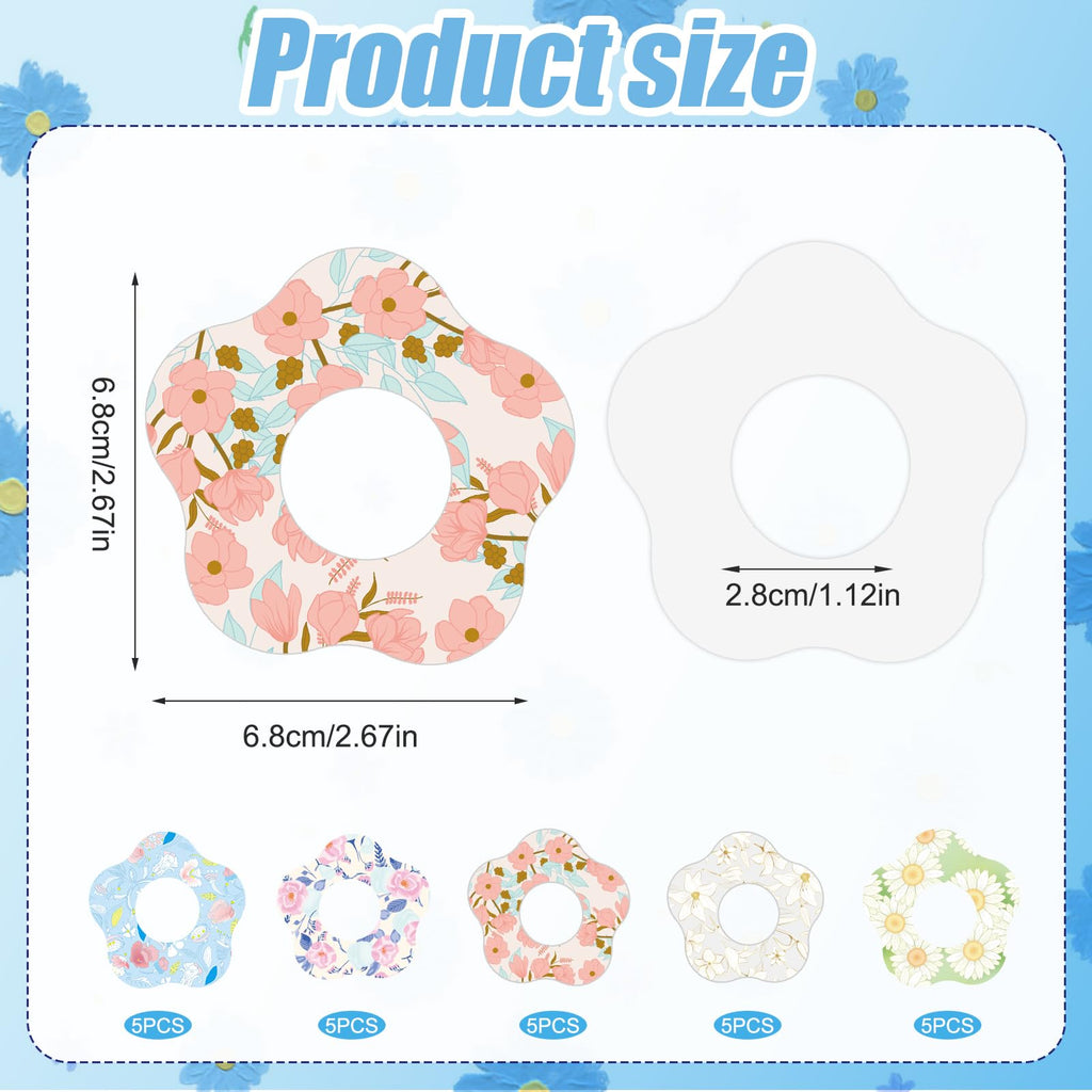 25pcs Flower Theme Adhesive Patches for Libre 2, Breathable Flower Sensor Covers CGM Overpatches Waterproof Sweatproof Monitor S